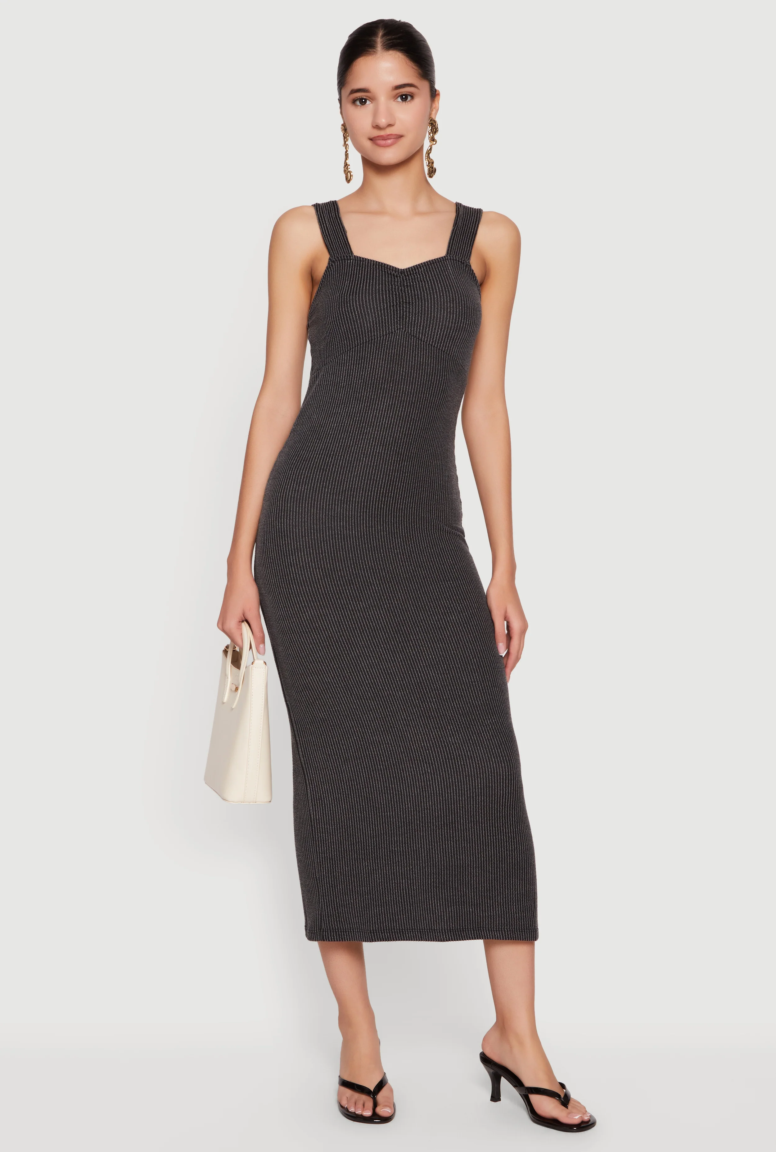 Ribbed Knit Sweetheart Neckline Midi Dress