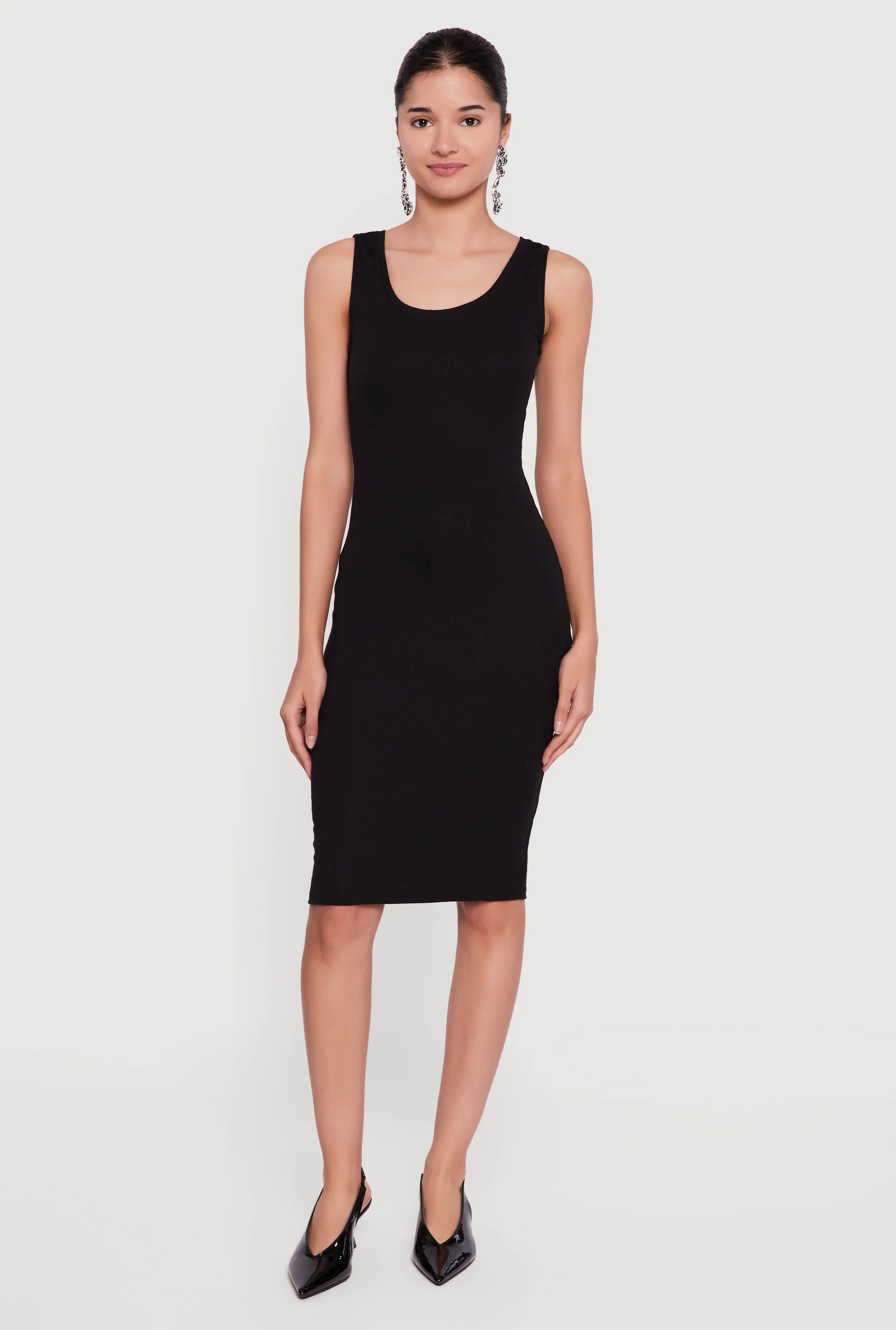 Sleeveless Ribbed Knit Midi Dress