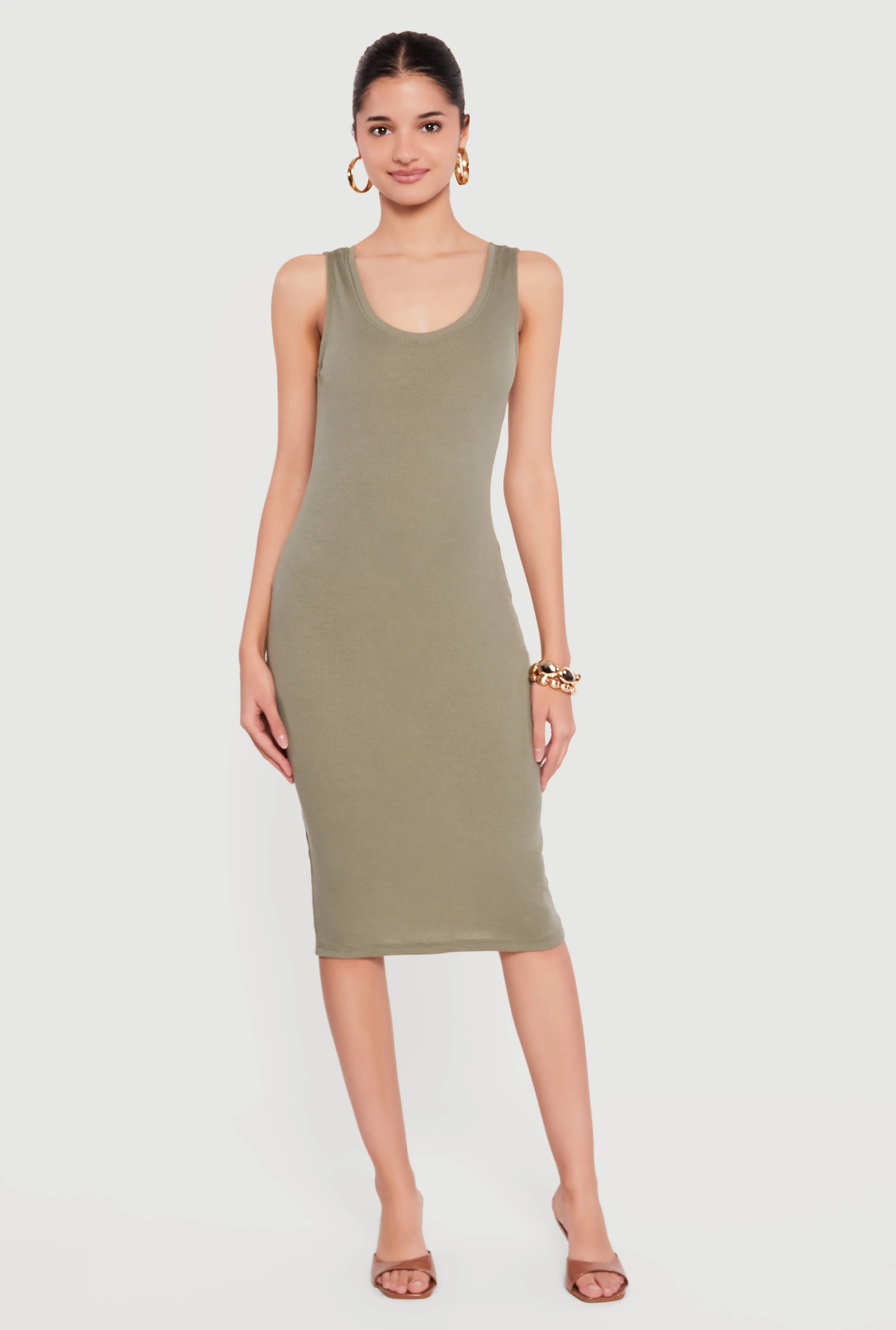 Sleeveless Ribbed Knit Midi Dress