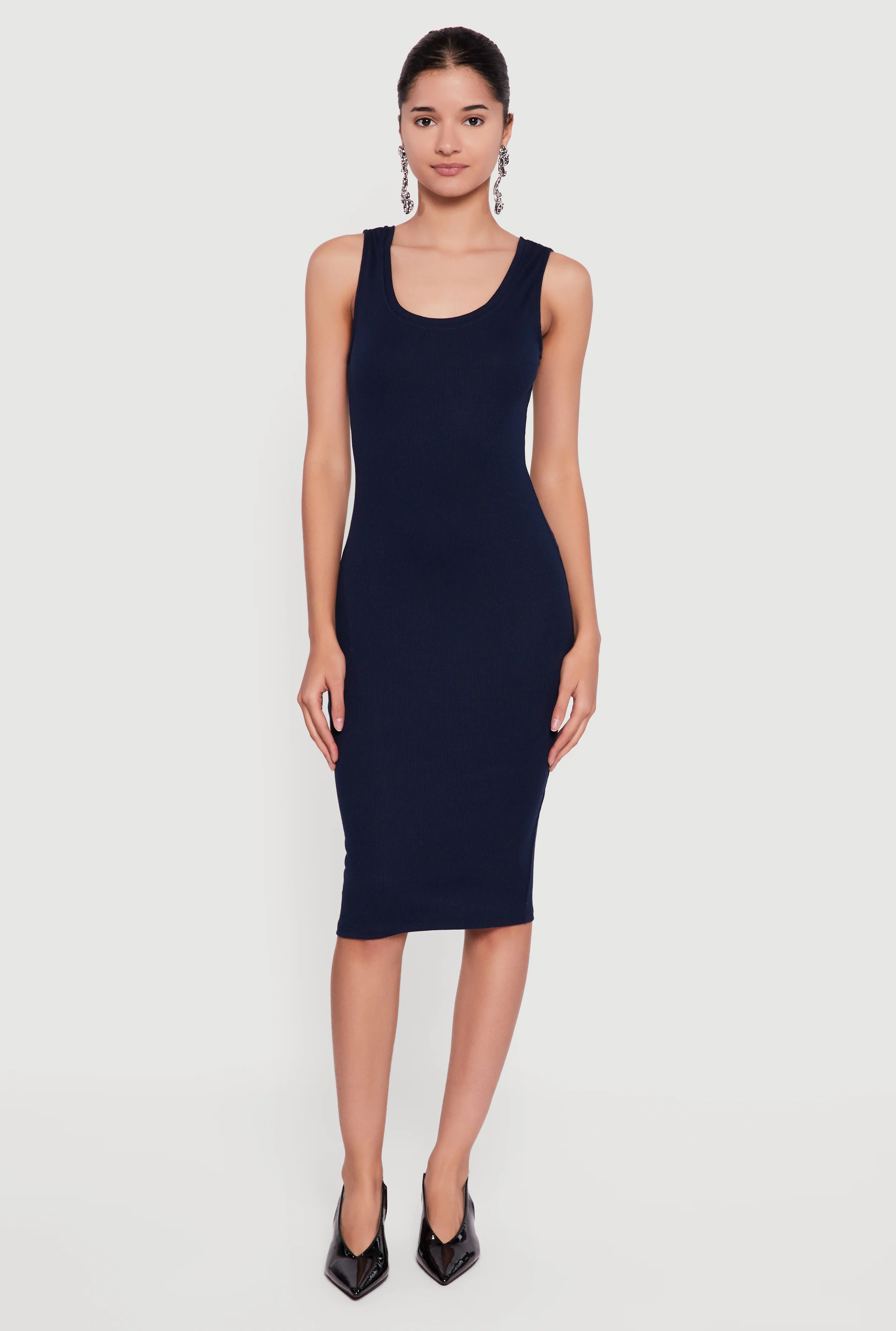Sleeveless Ribbed Knit Midi Dress