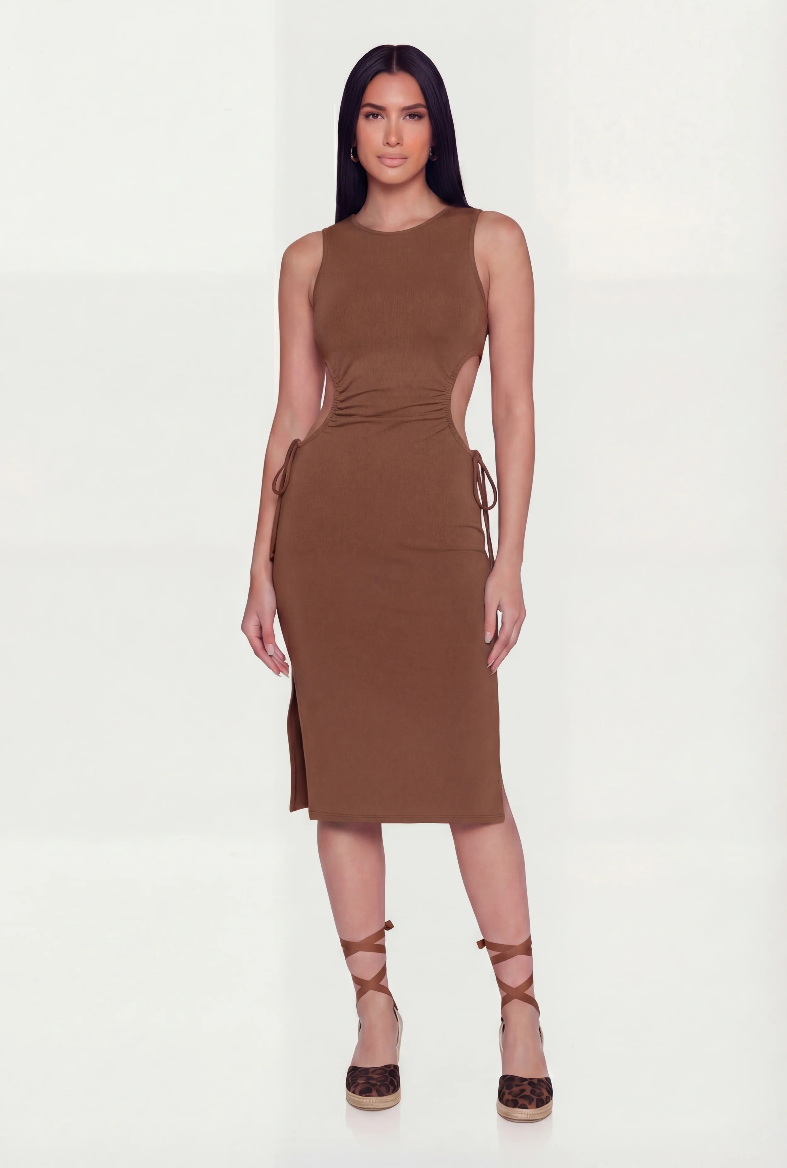 Side Slit Drawstring Side Midi Dress