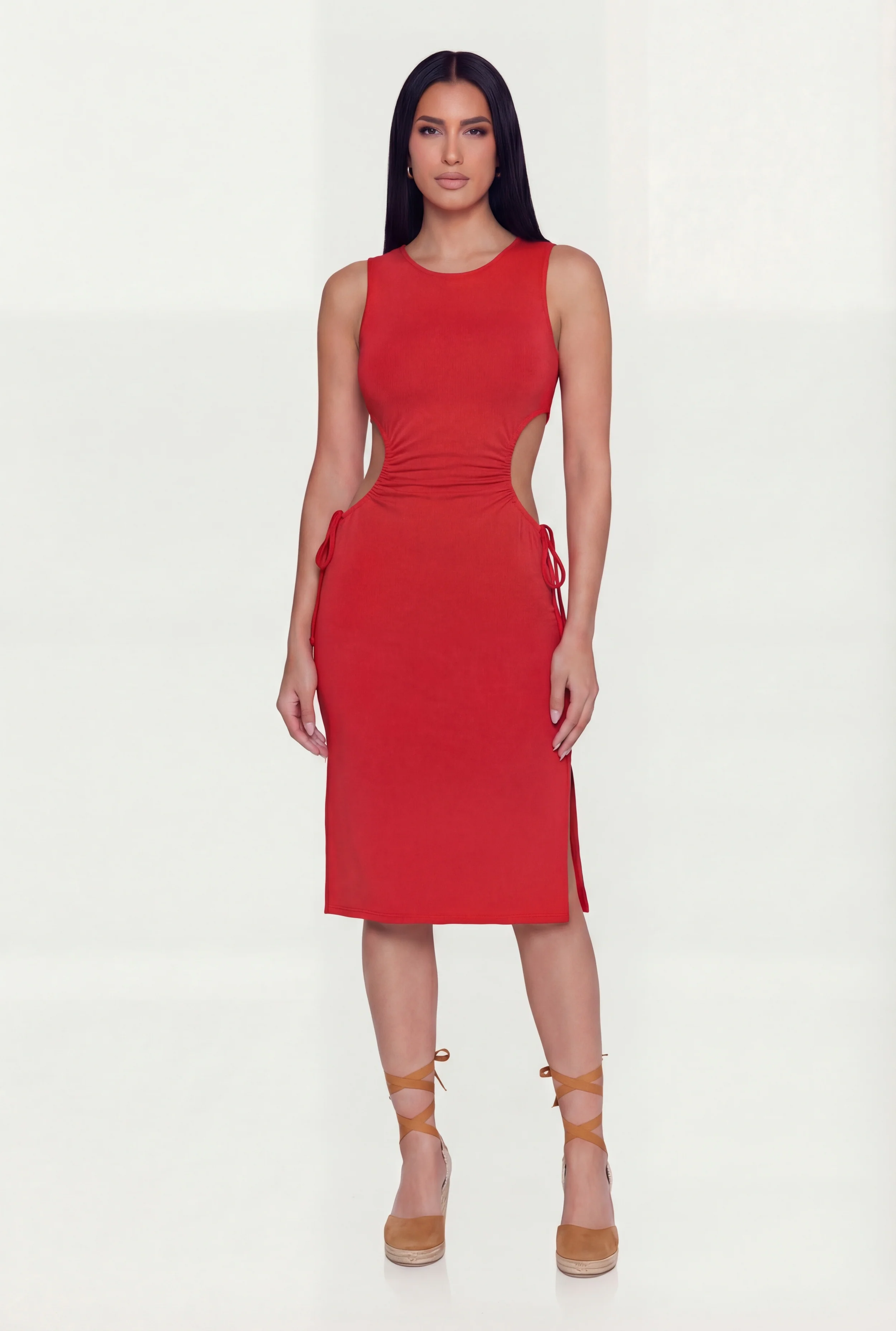 Side Slit Drawstring Side Midi Dress