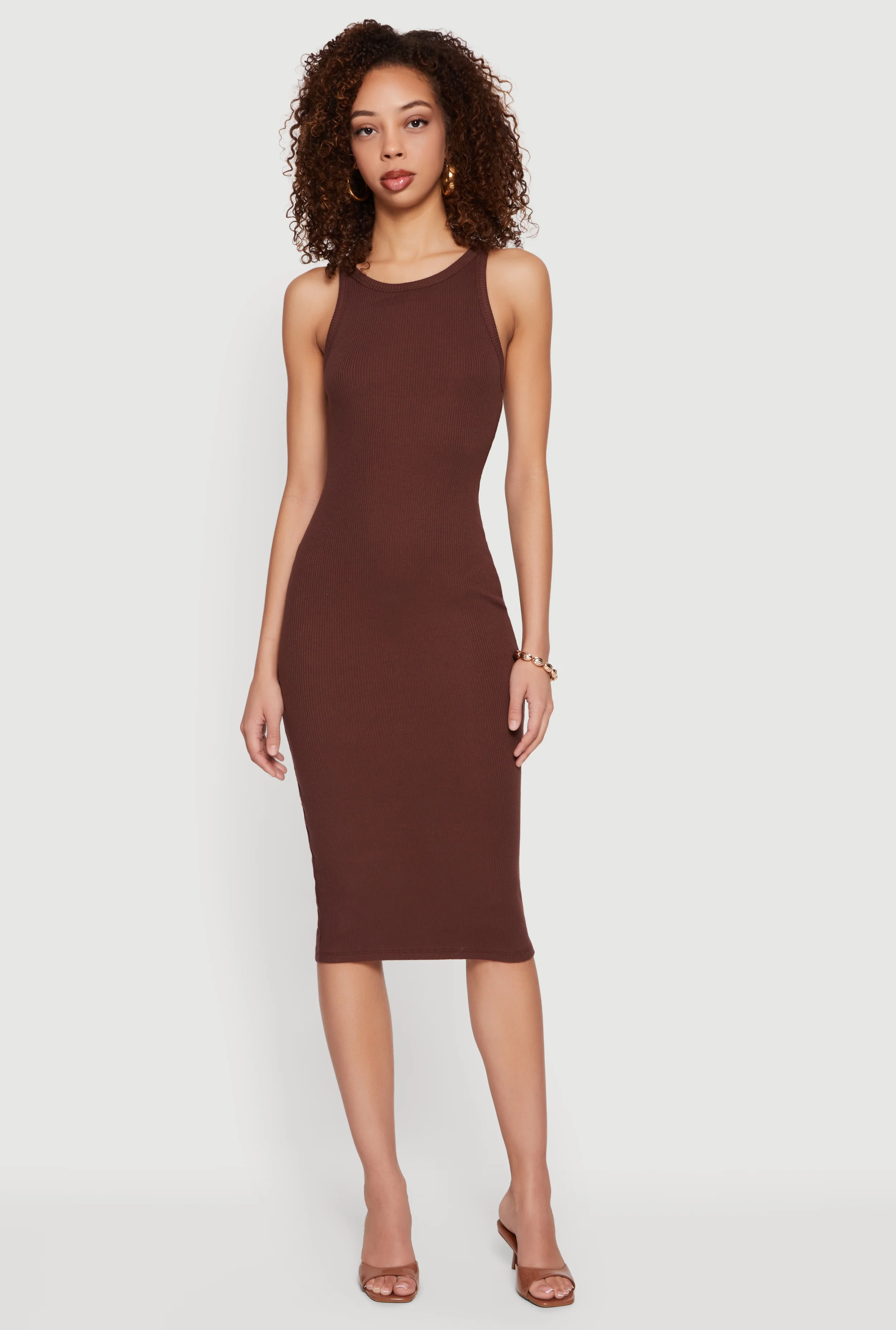 Rib Knit Racerback Tank Midi Dress