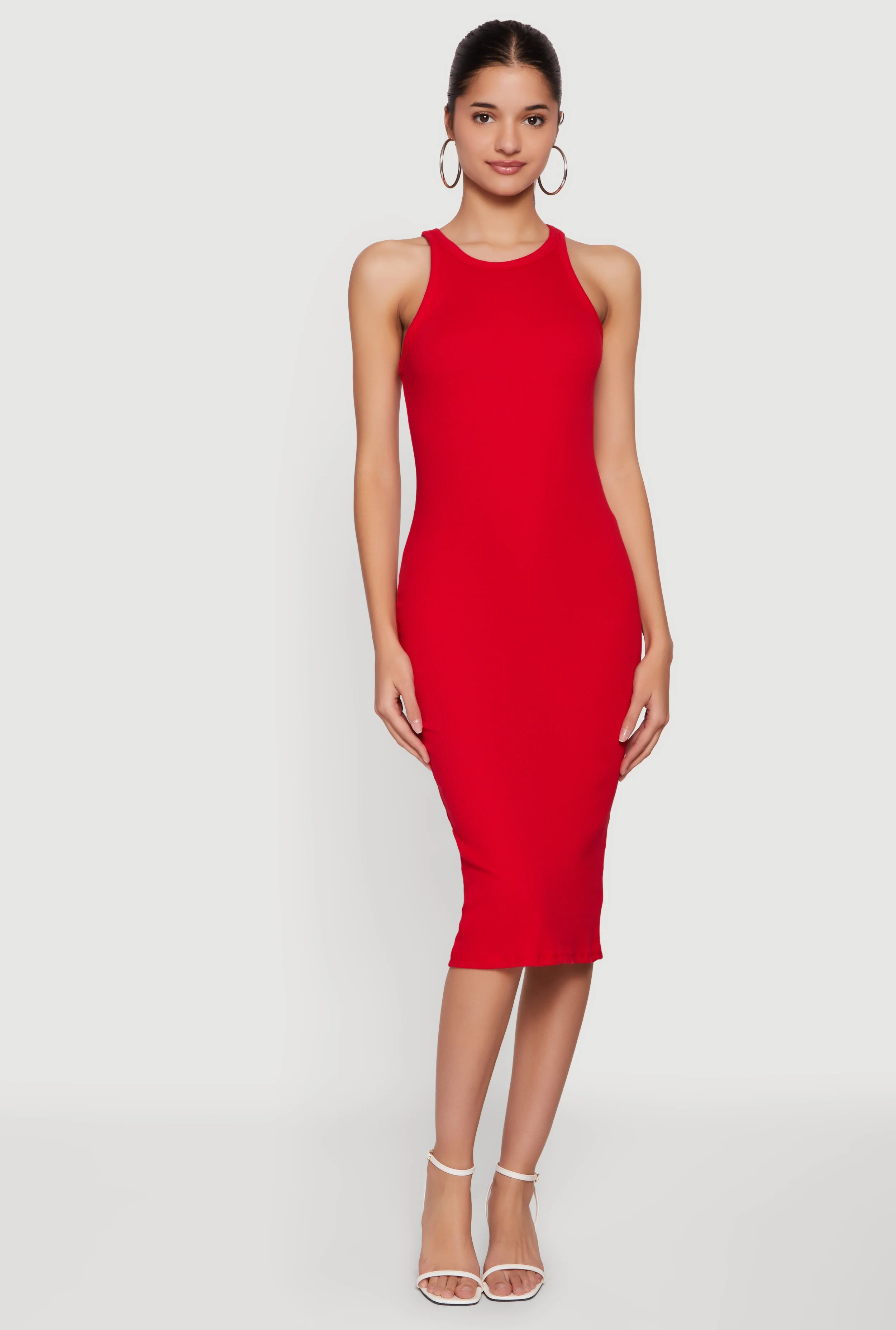 Rib Knit Racerback Tank Midi Dress