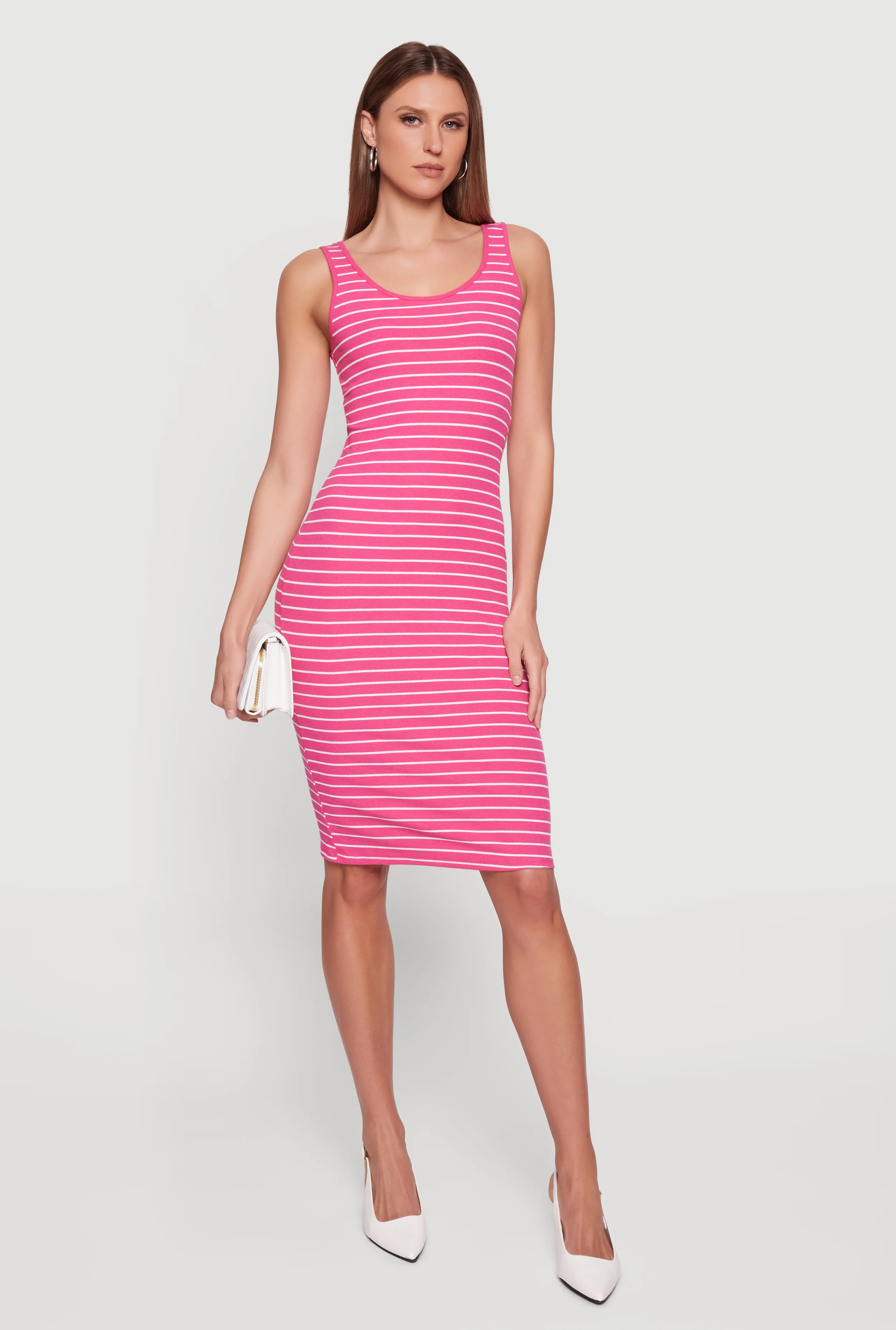 Striped Rib Knit Tank Midi Dress