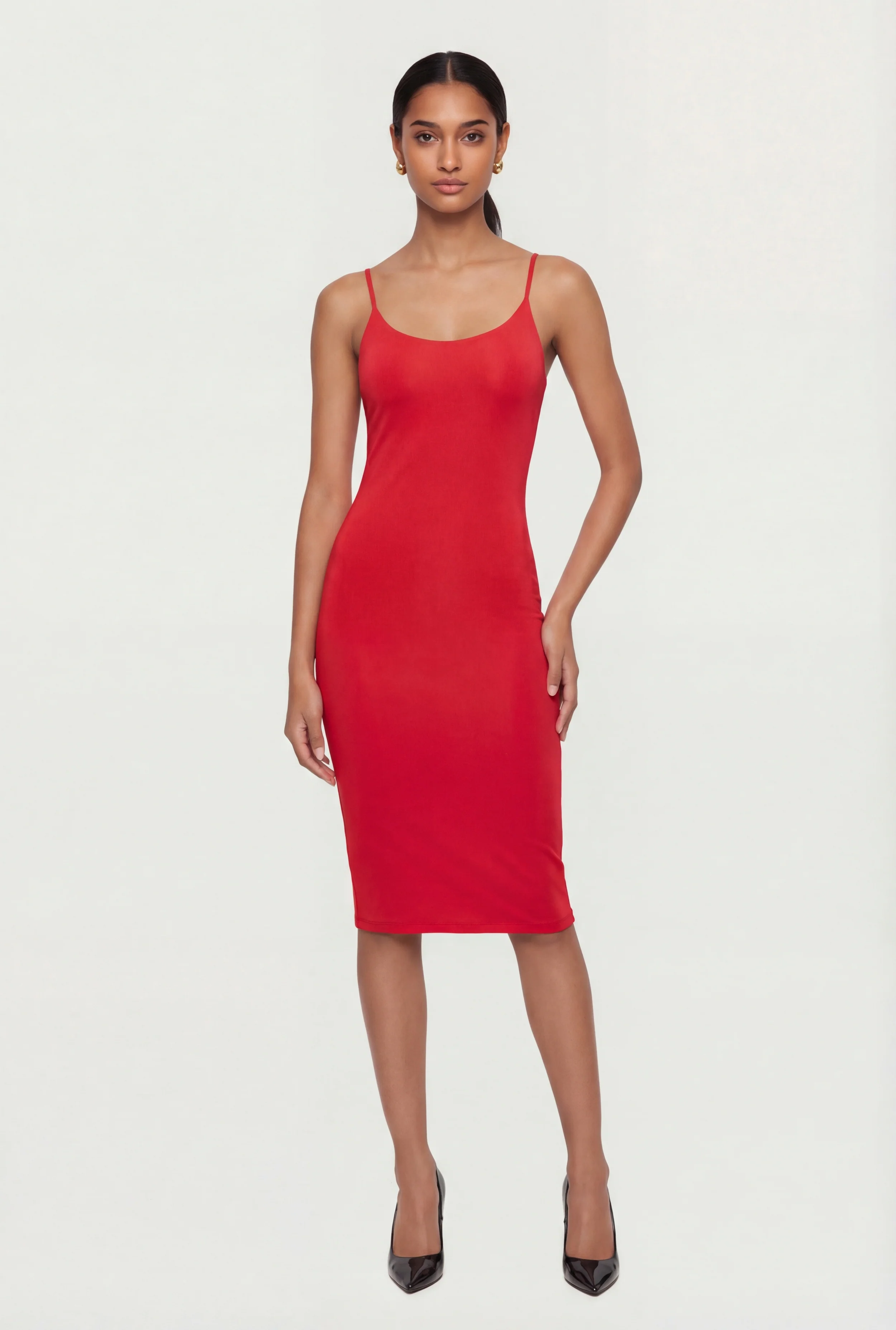 Scoop Neck Back Slit Midi Dress
