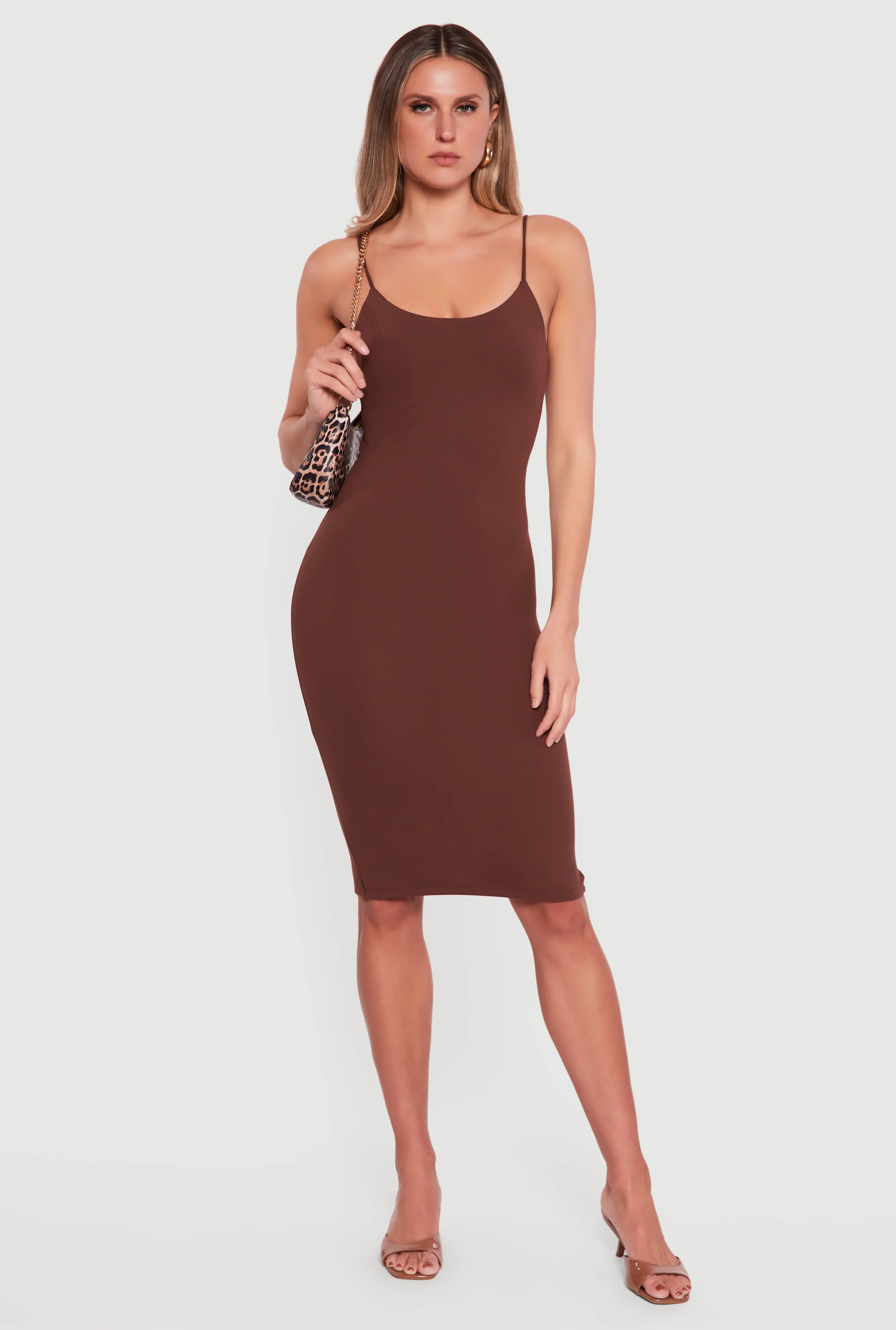 Scoop Neck Back Slit Midi Dress