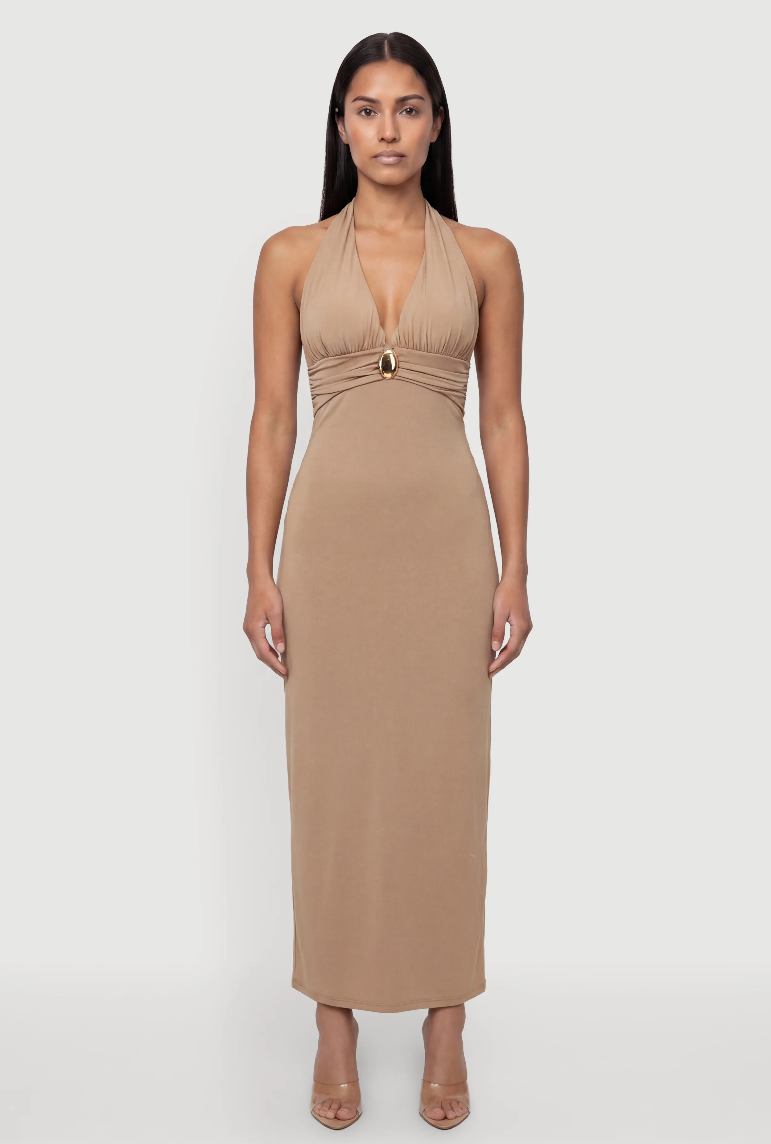 Metallic Detail Halter Maxi Dress
