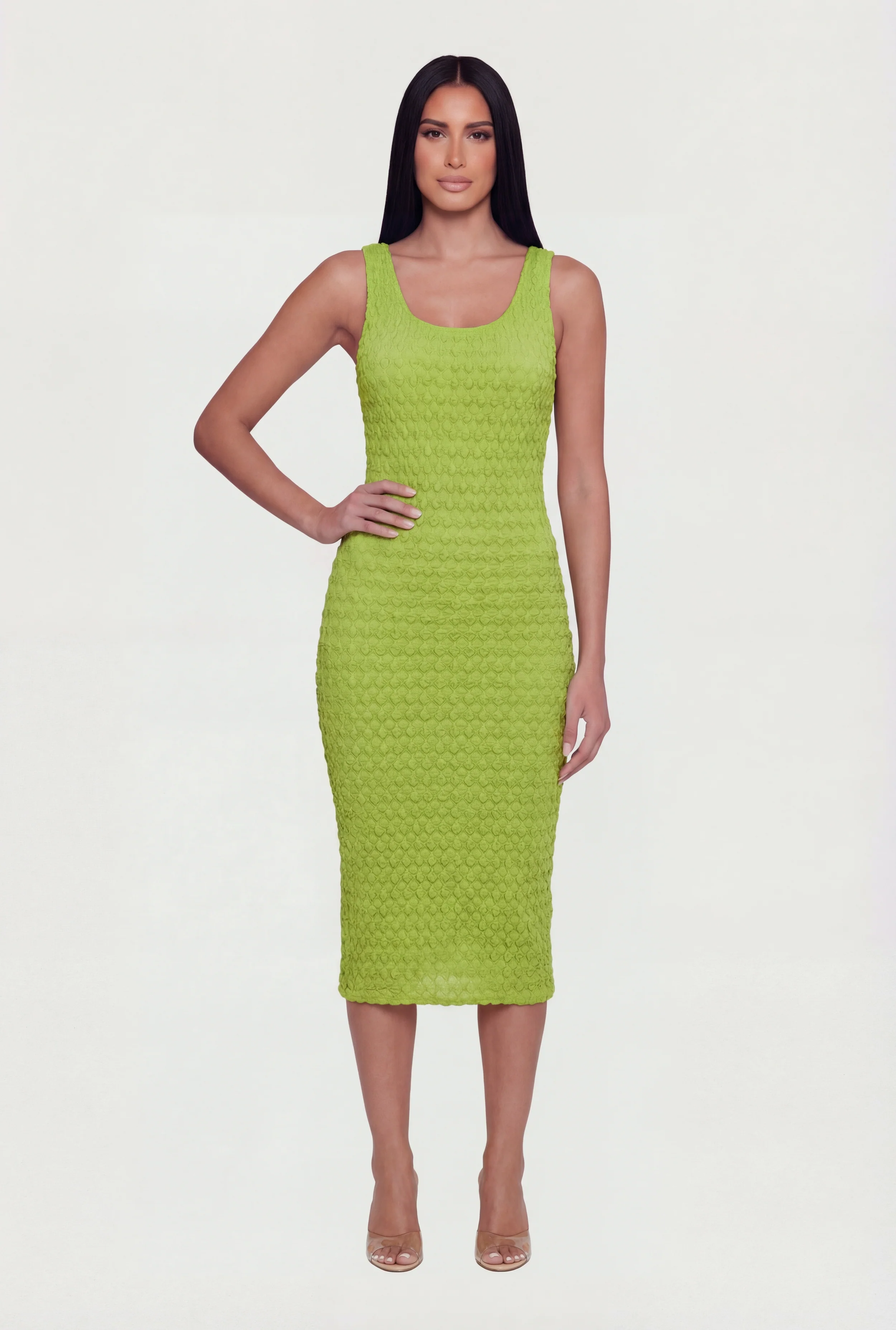 Textured Bubble Knit Sleeveless Midi Dress