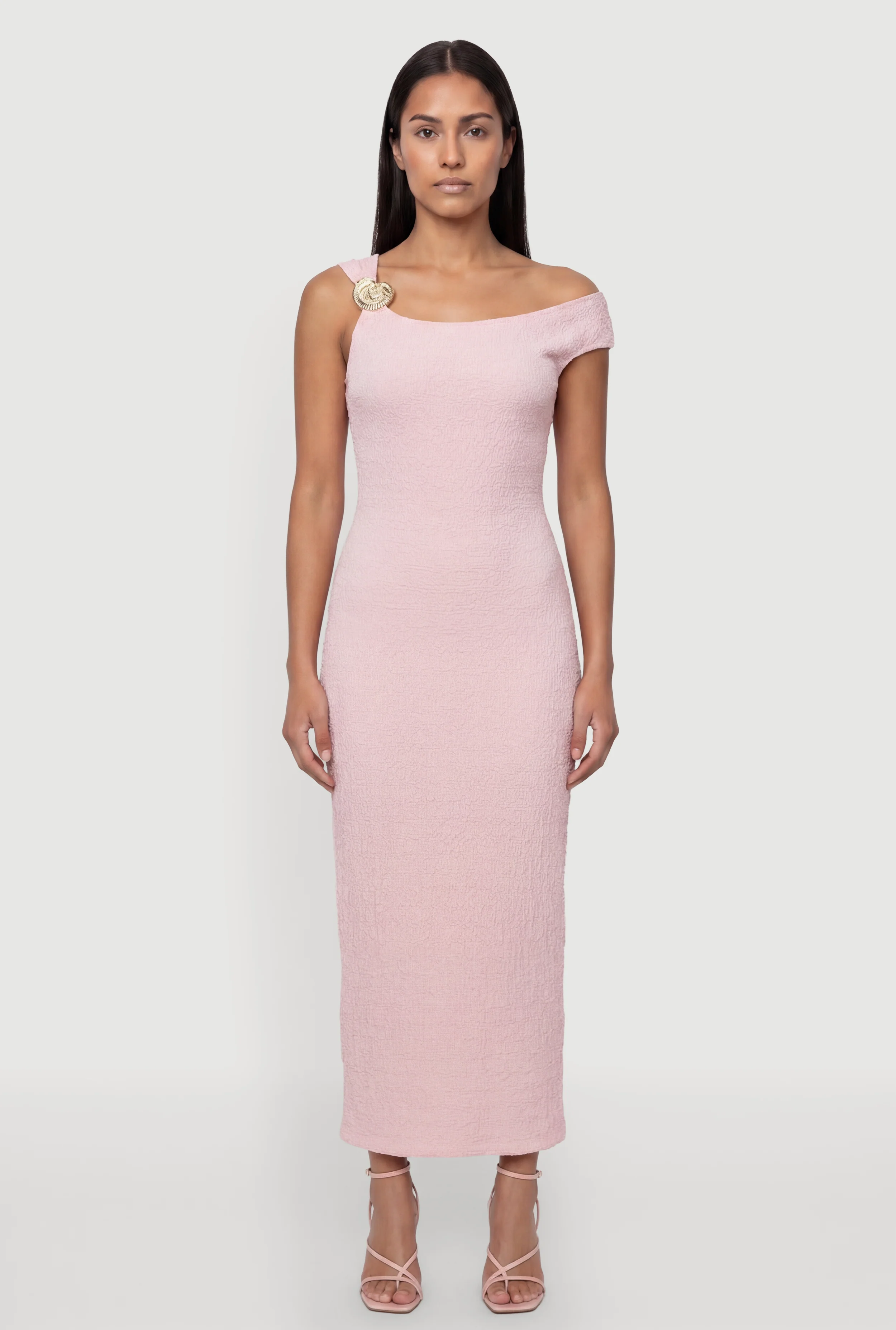 Seashell Metallic Detail Side Slit Maxi Dress