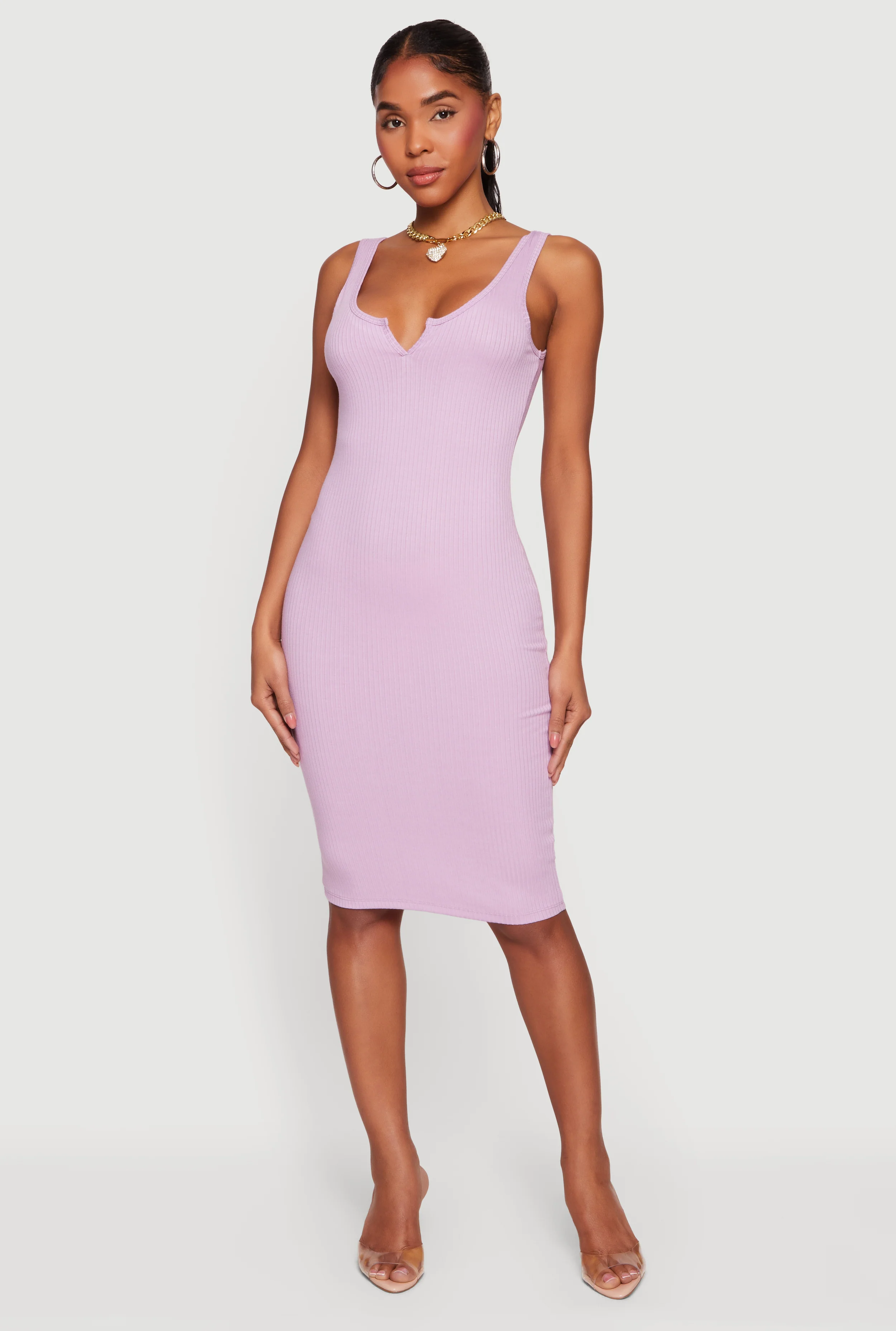 Rib Knit Notch Neck Tank Midi Dress