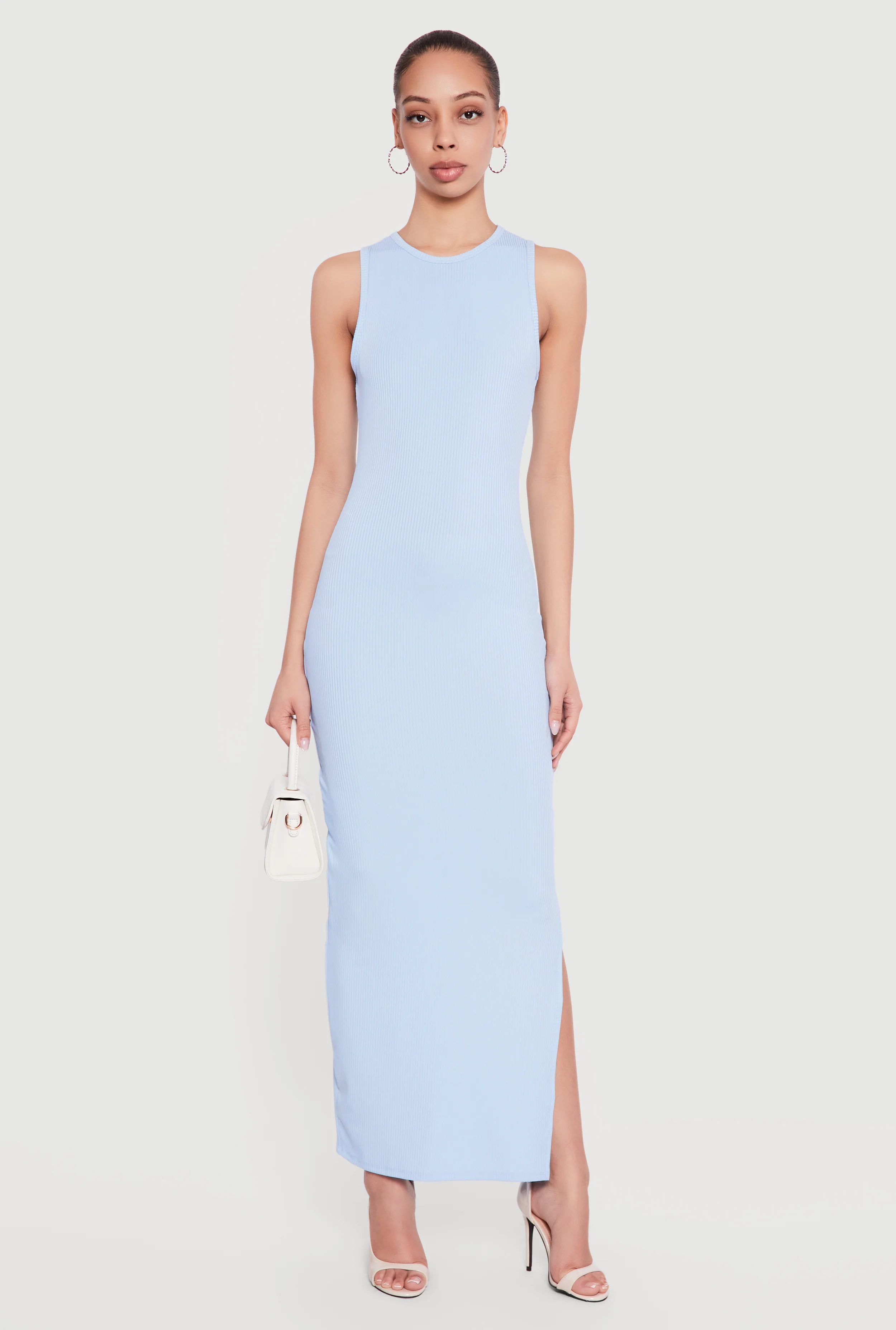 Sleeveless Ribbed Knit Crew Neck Maxi Dress