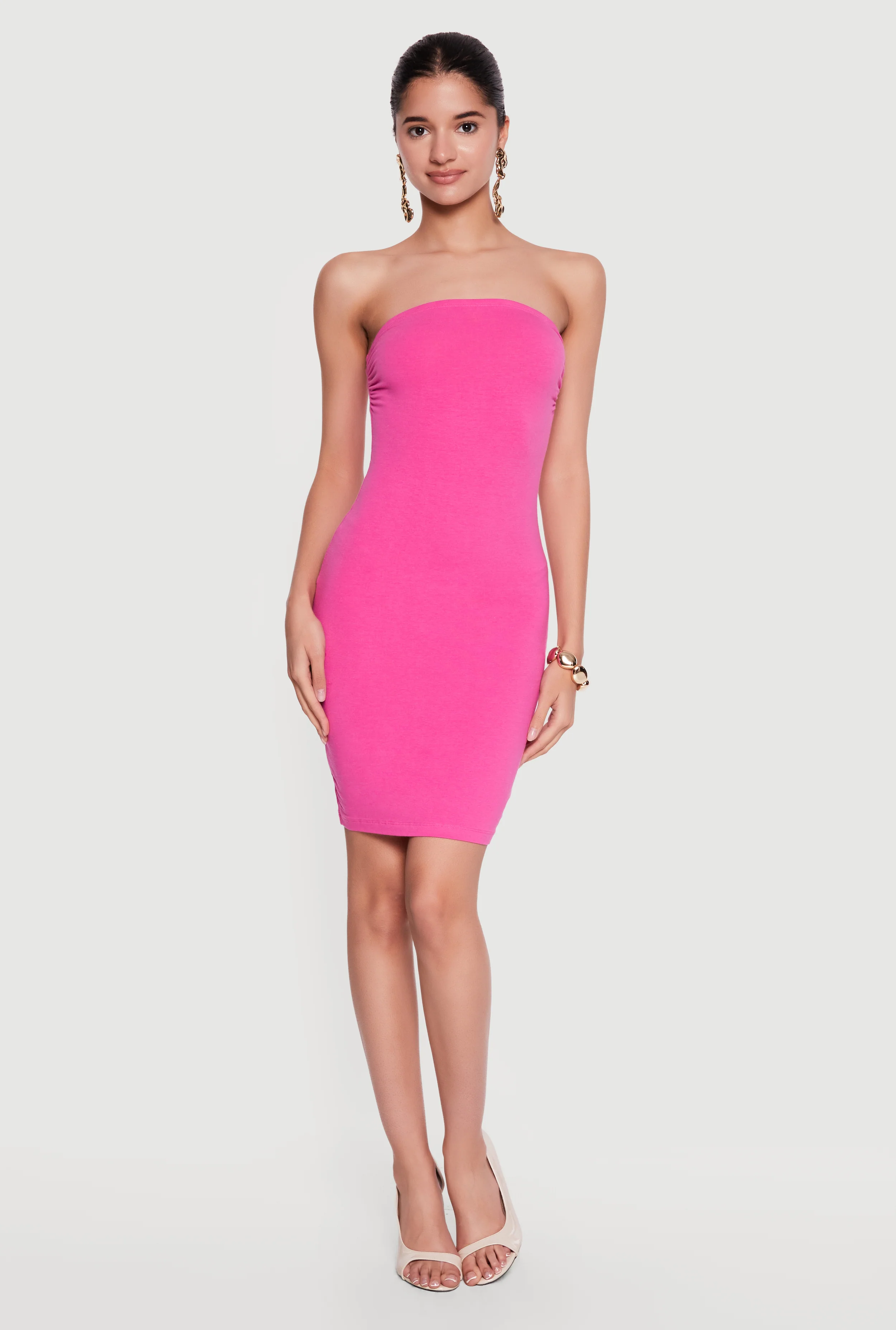 Side Ruched Tube Midi Dress