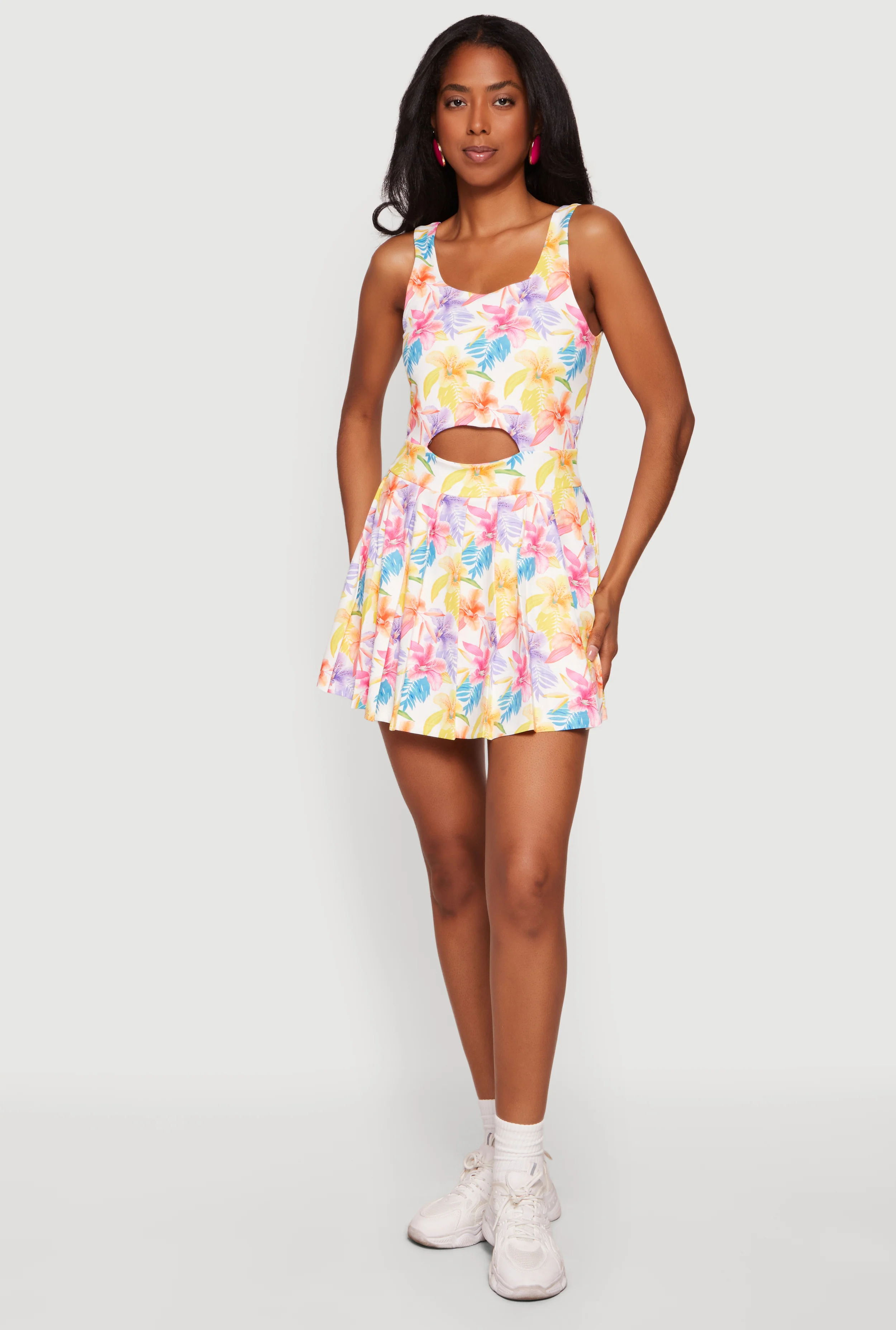 Floral Keyhole Detail Pleated Tennis Dress