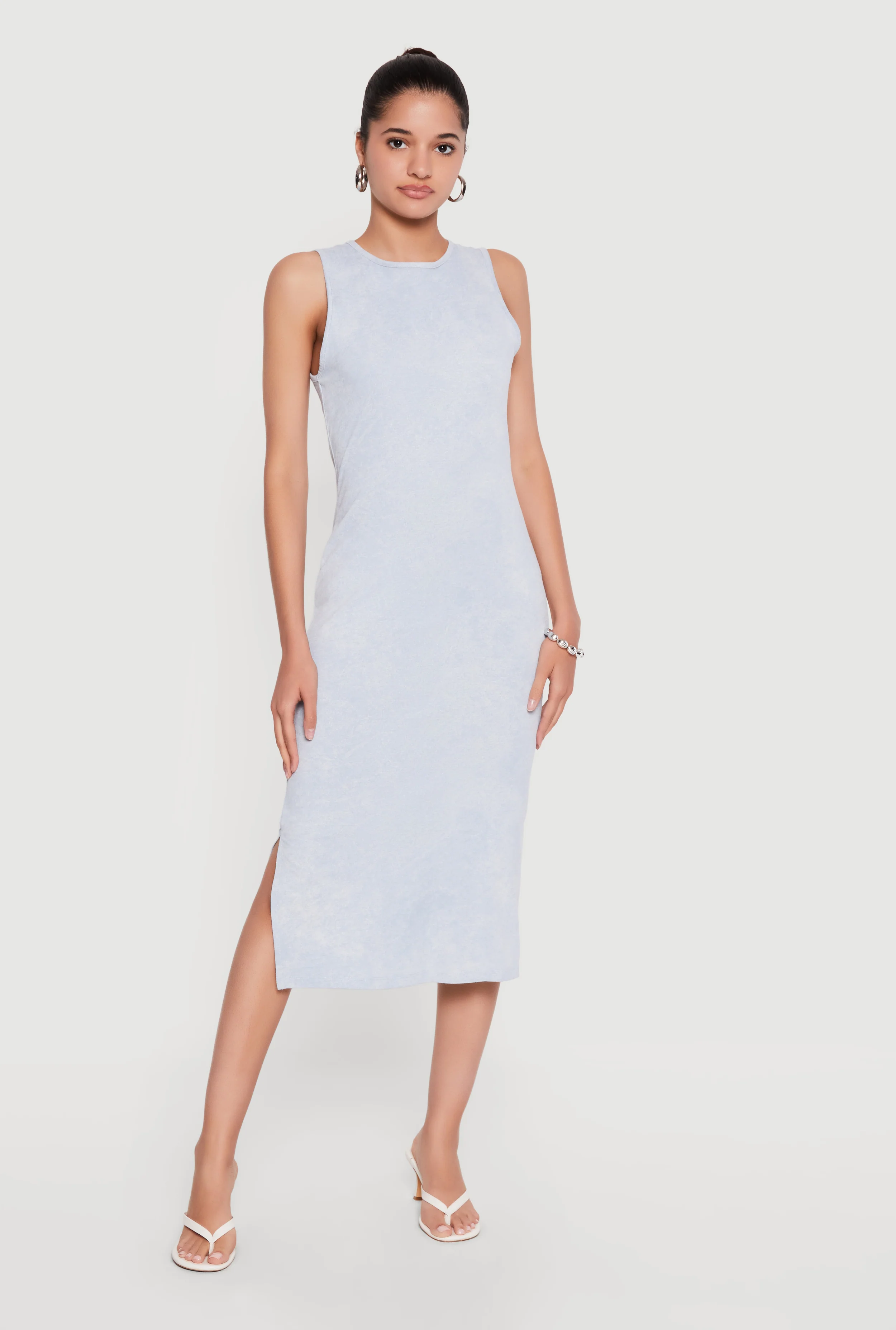 Keyhole Back Acid Wash Midi Dress