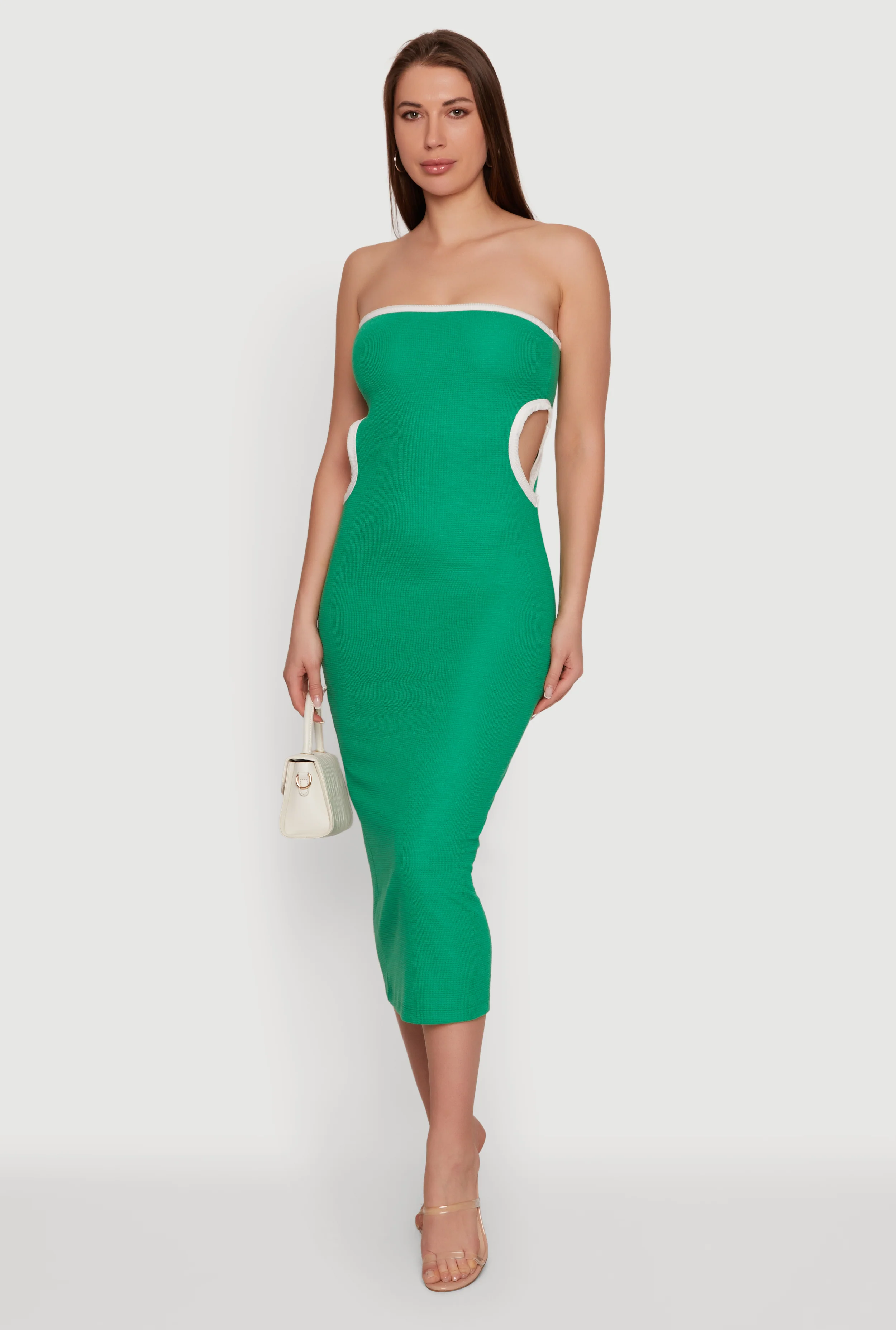 Contrast Trim Cutout Side Tube Midi Dress