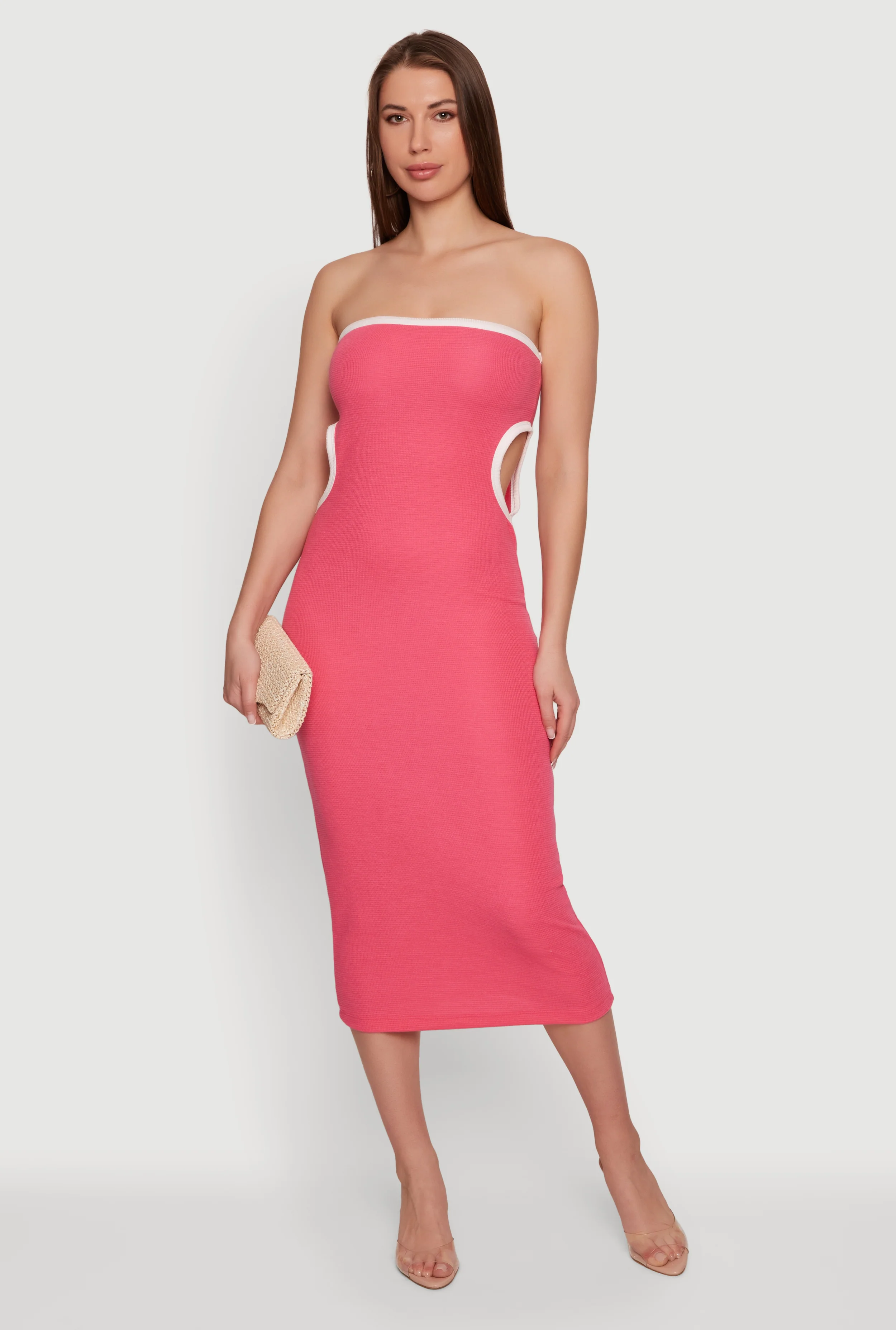 Contrast Trim Cutout Side Tube Midi Dress