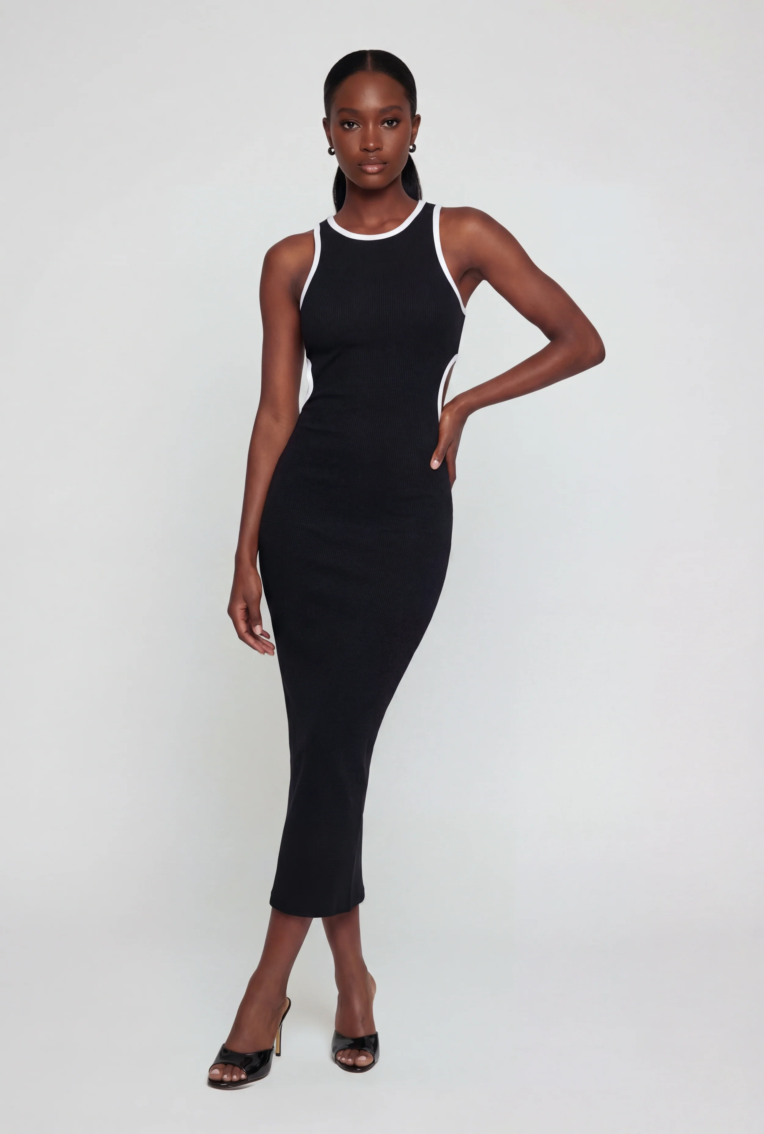 Contrast Trim Side Cut Out Midi Dress