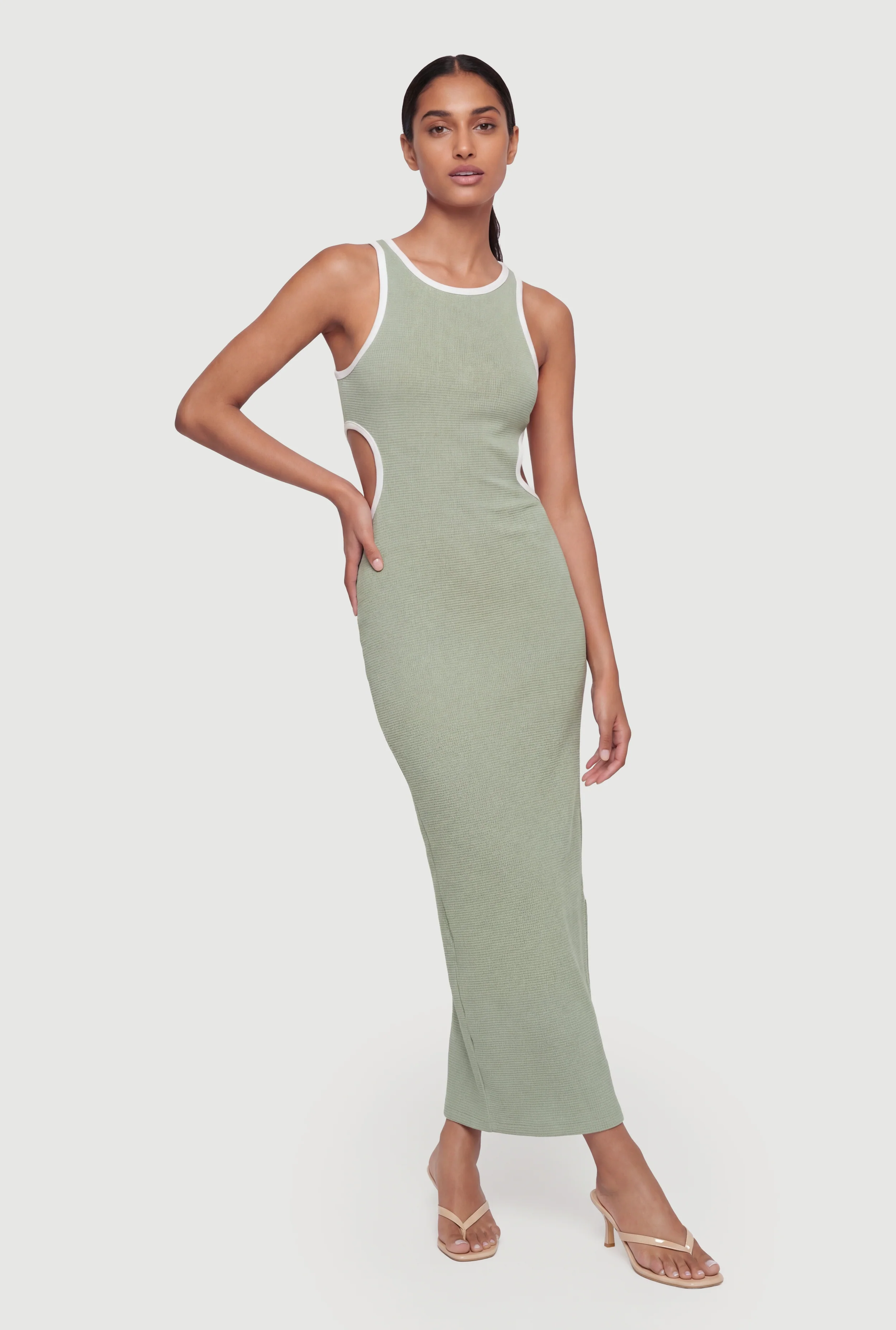Contrast Trim Side Cut Out Midi Dress