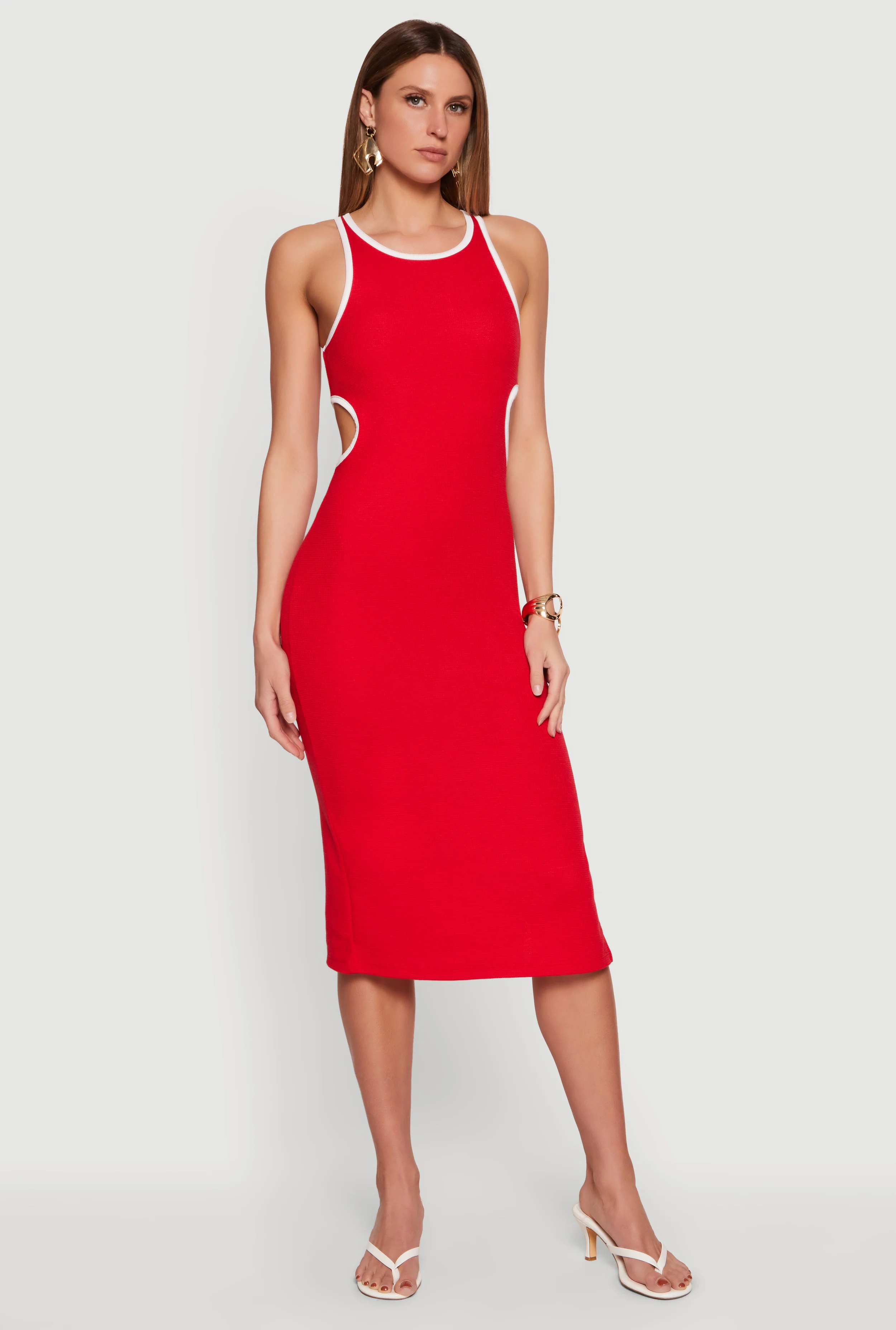 Contrast Trim Side Cut Out Midi Dress