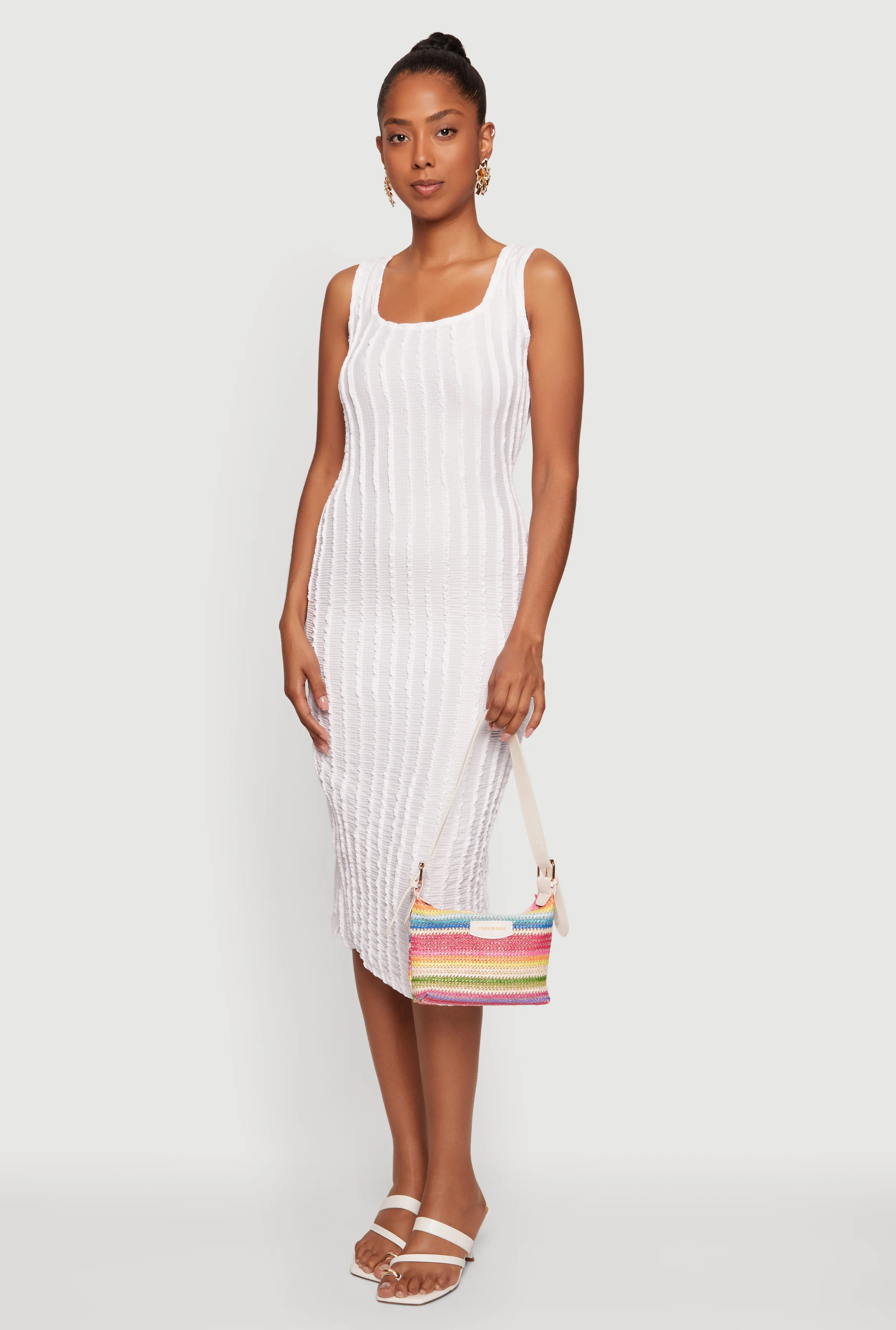 Sleeveless Textured Knit Midi Dress with Side Slit