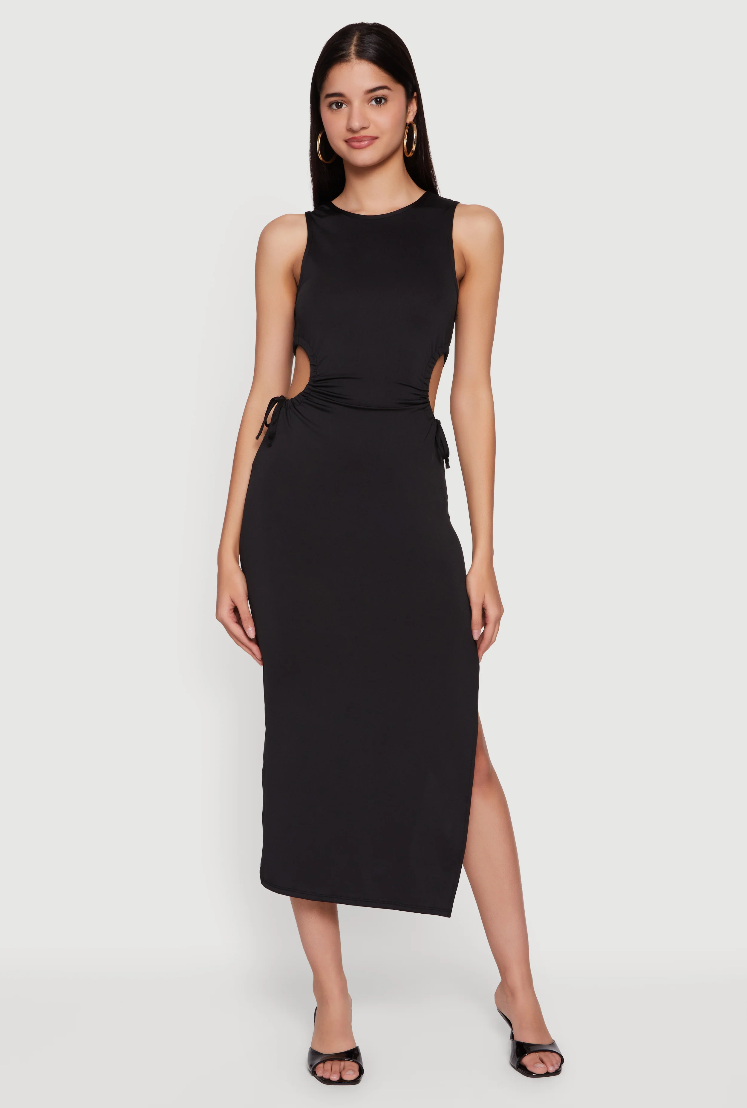 Side Tie Side Slit Tank Midi Dress
