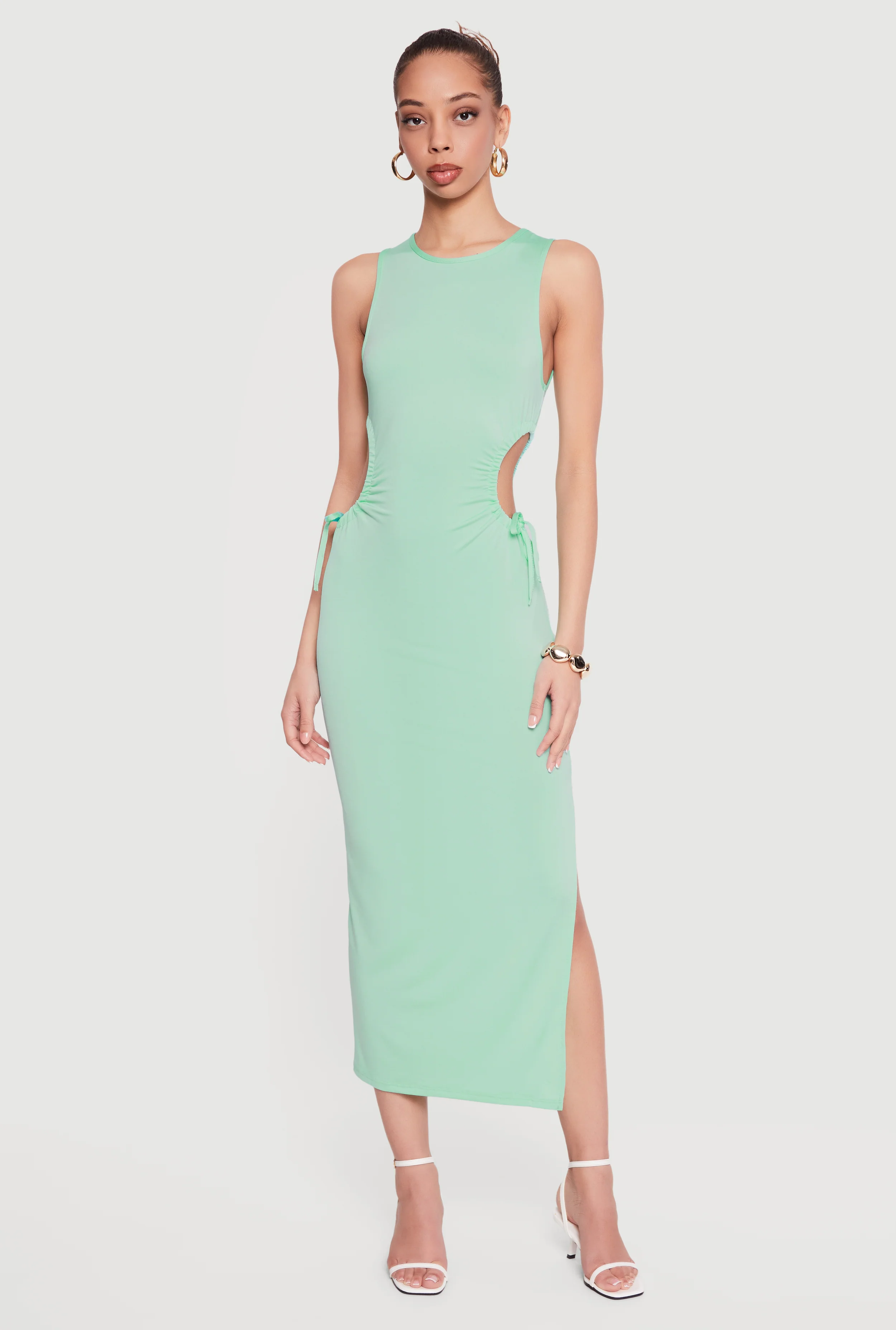 Side Tie Side Slit Tank Midi Dress
