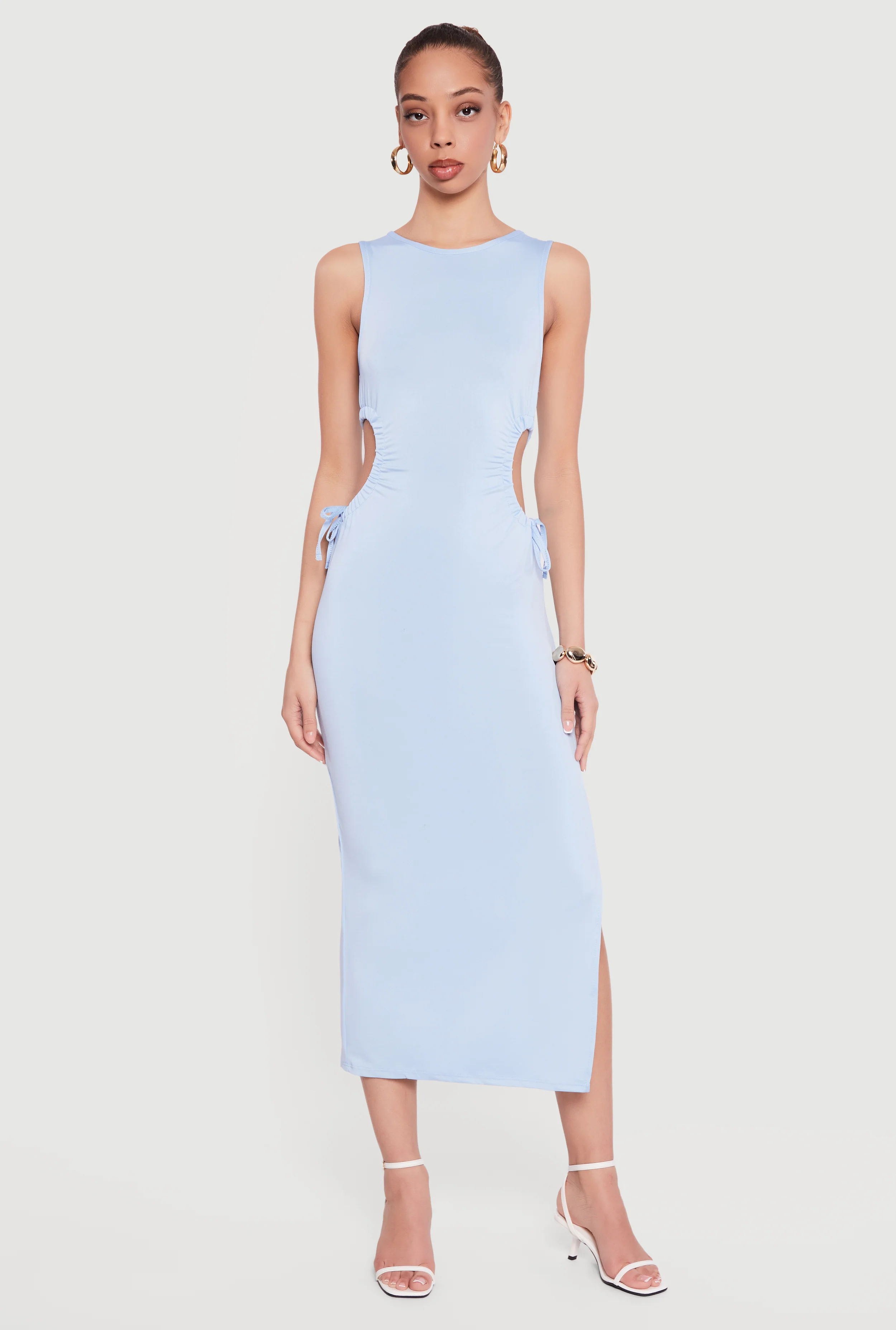 Side Tie Side Slit Tank Midi Dress