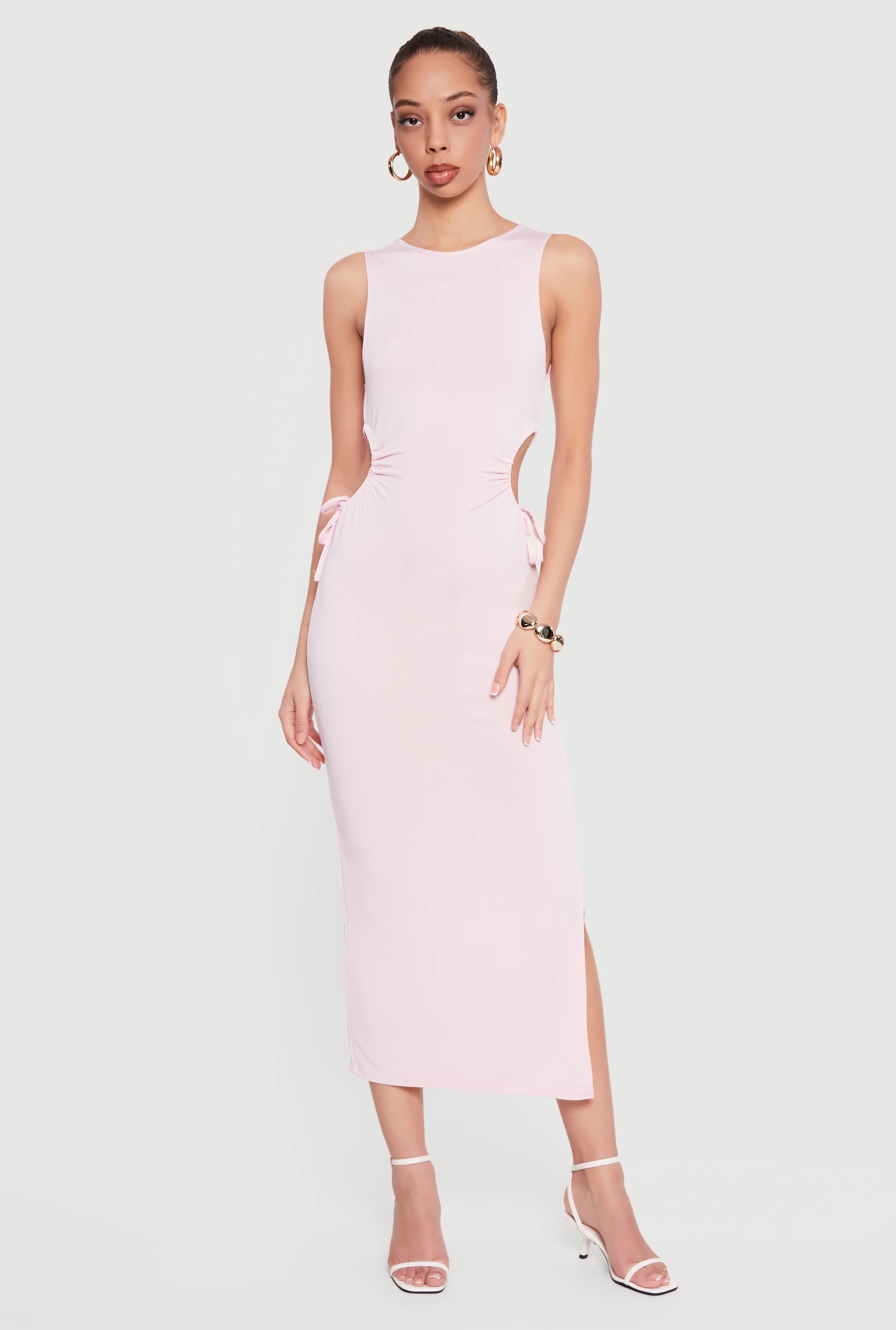 Side Tie Side Slit Tank Midi Dress