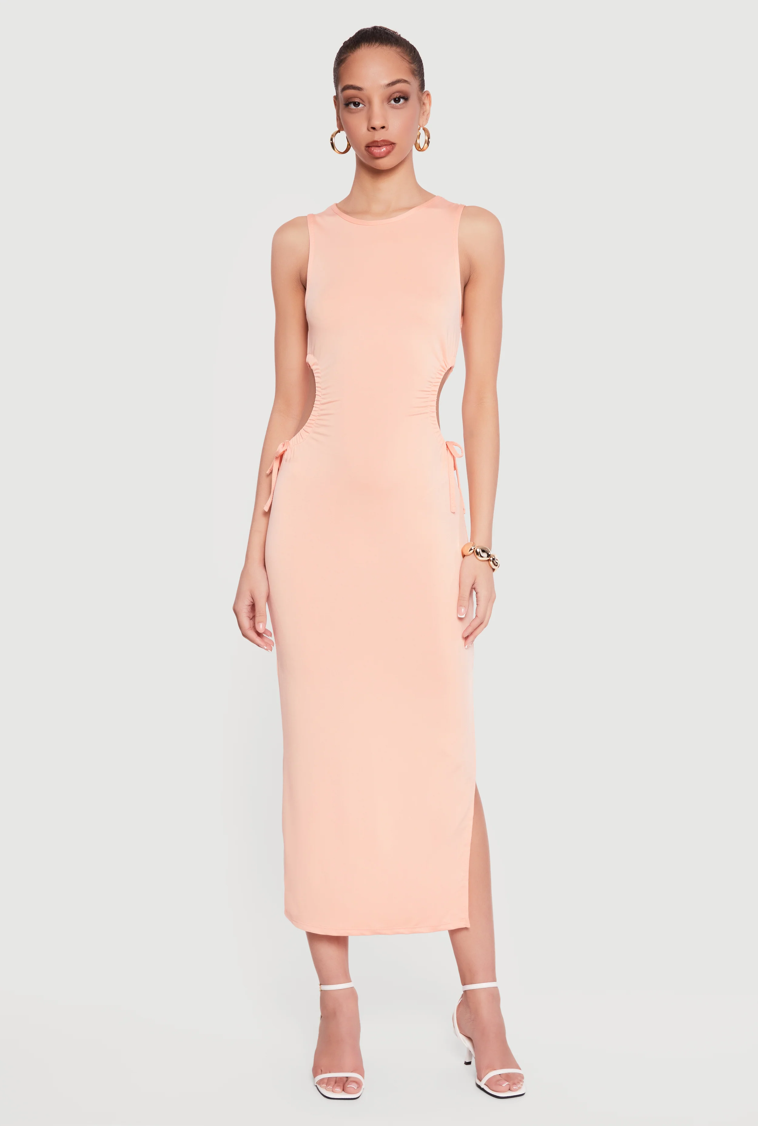 Side Tie Side Slit Tank Midi Dress