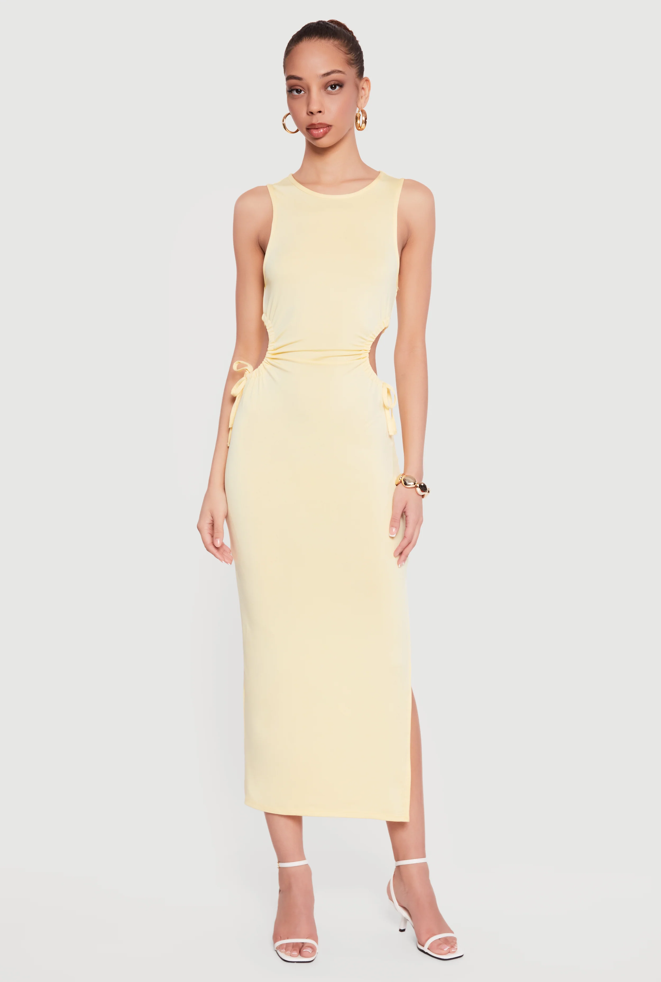 Side Tie Side Slit Tank Midi Dress