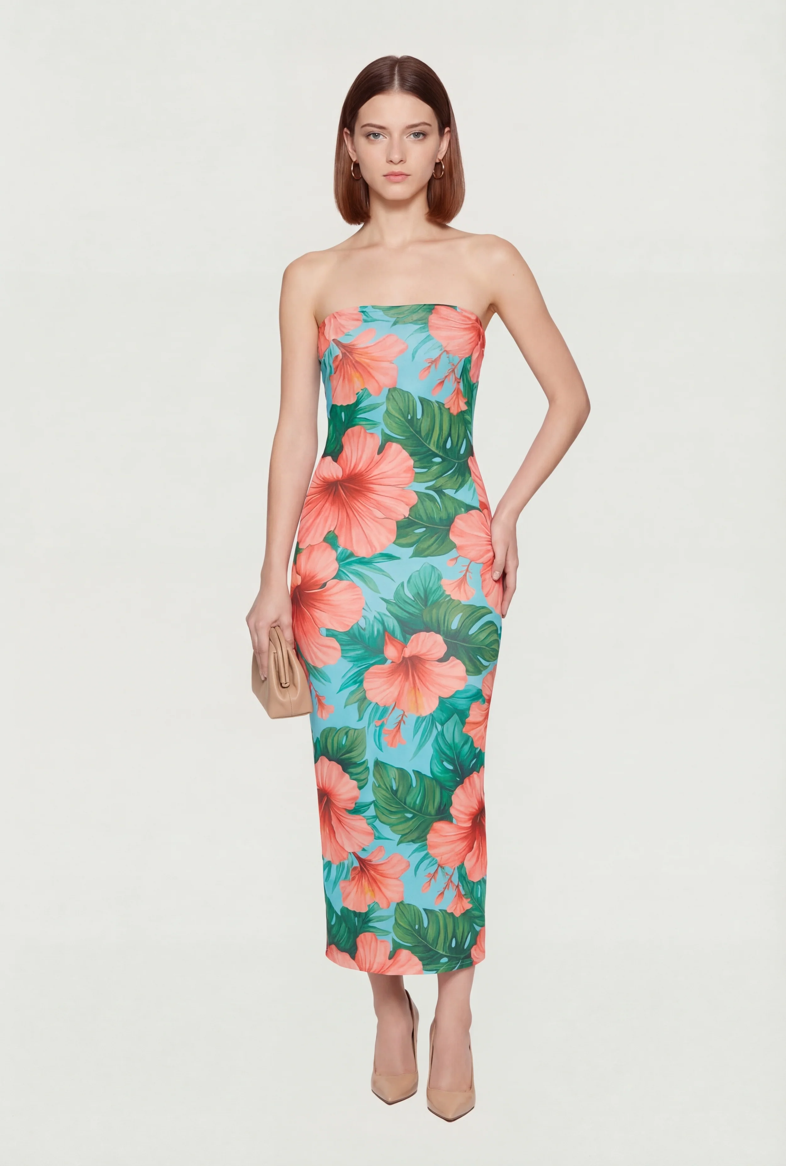 Floral Print Tube Maxi Dress