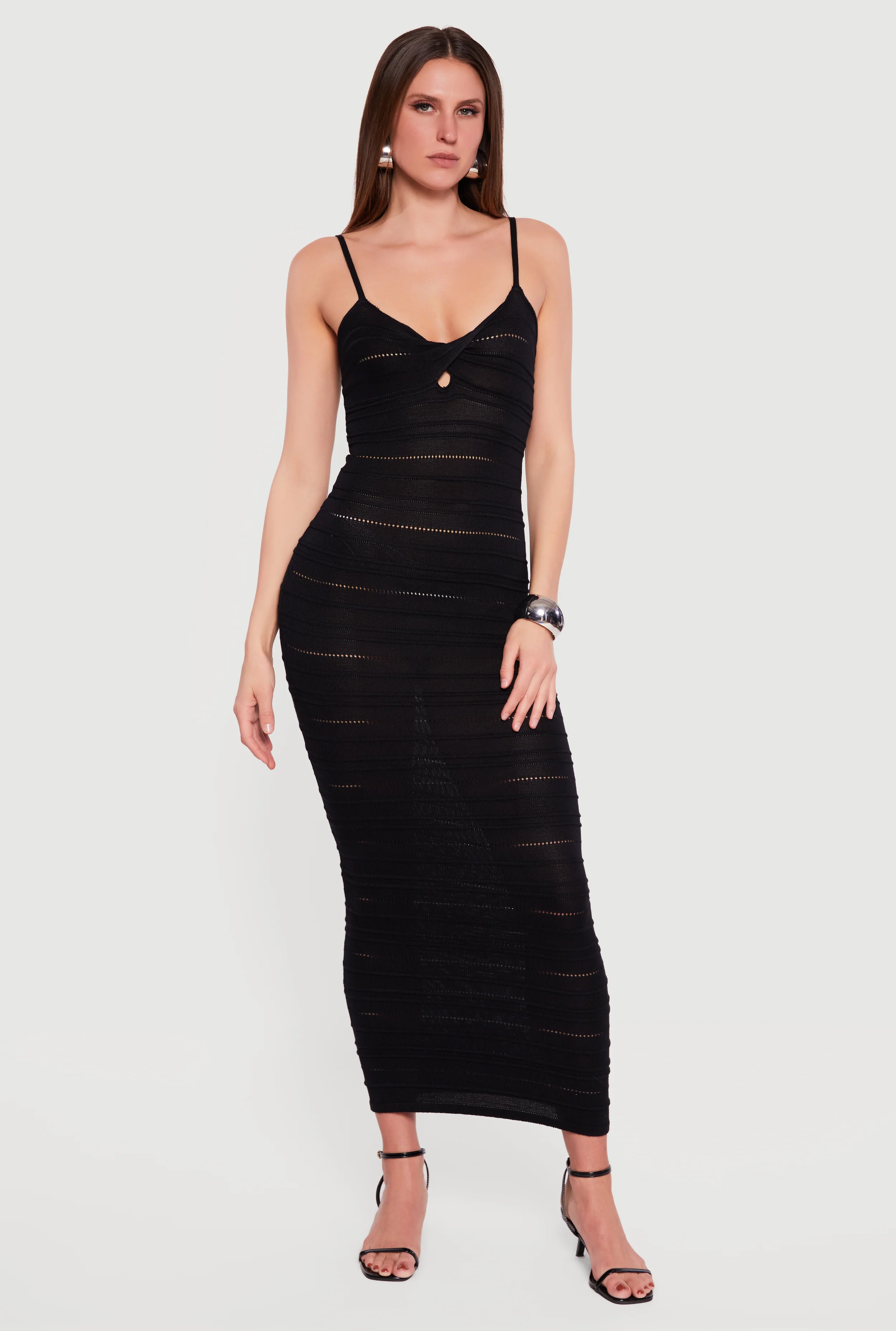 Sleeveless Pointelle Twist Front Maxi Dress