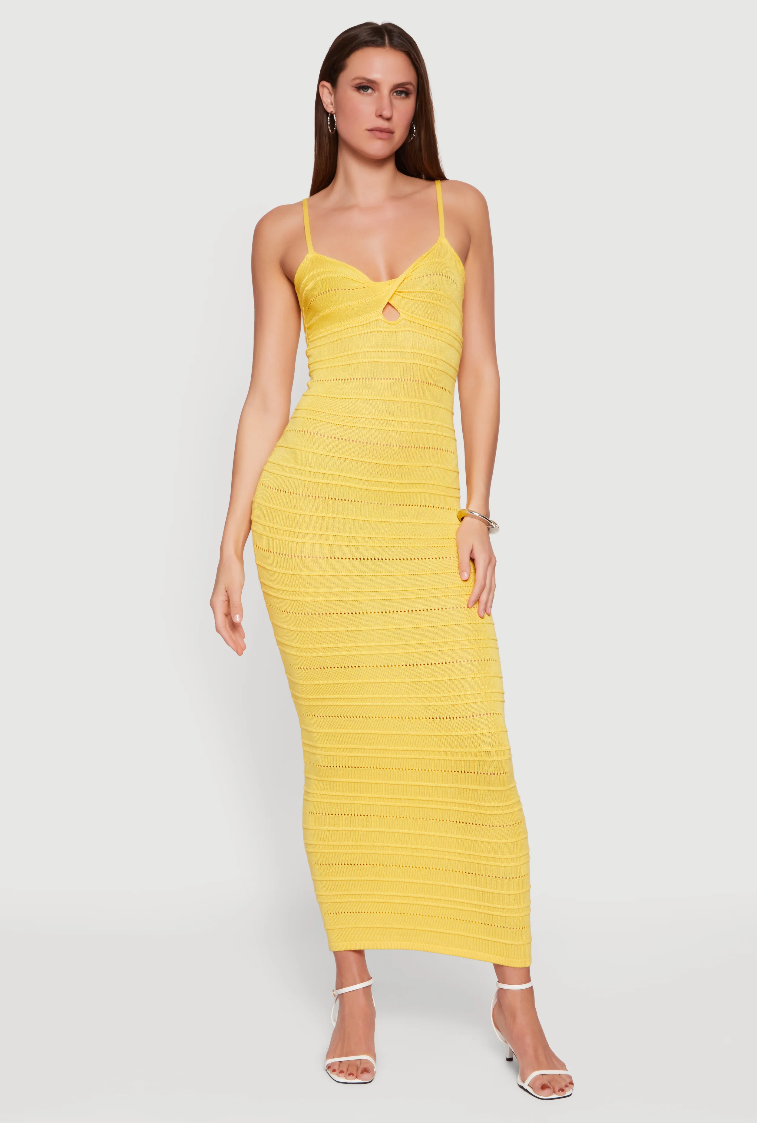 Sleeveless Pointelle Twist Front Maxi Dress