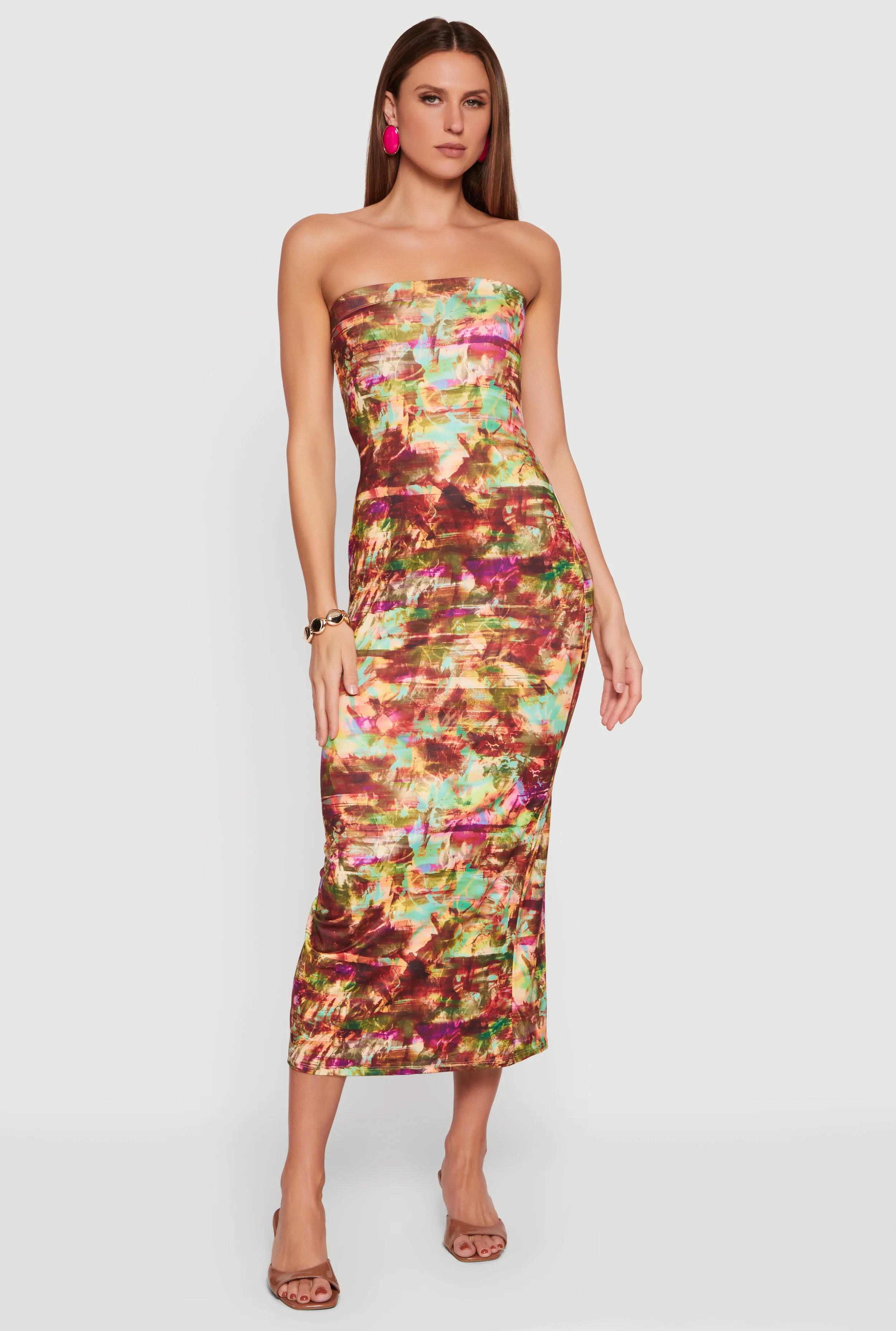 Abstract Print Strapless Dress