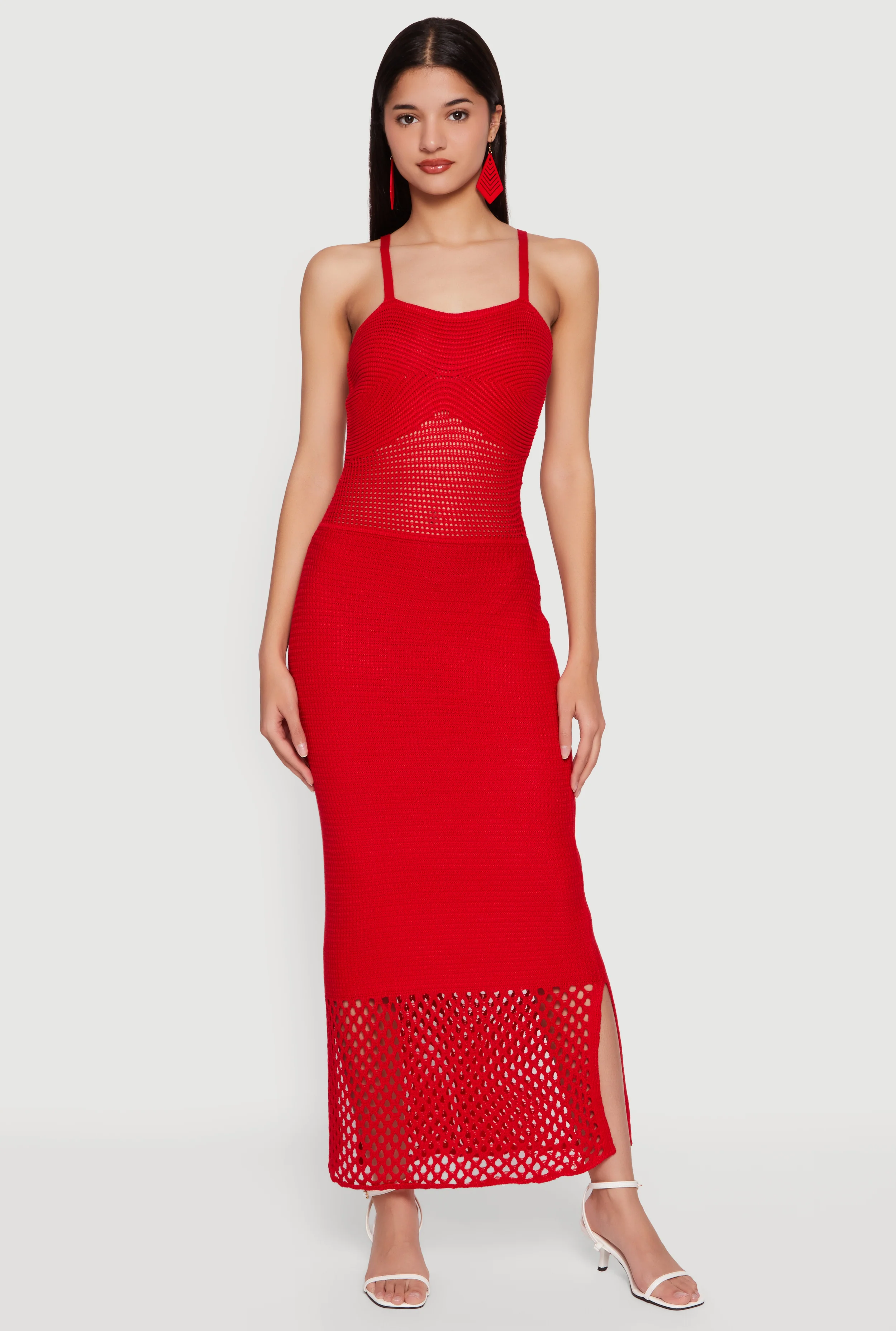 Sleeveless Side Slit Crochet Maxi Dress