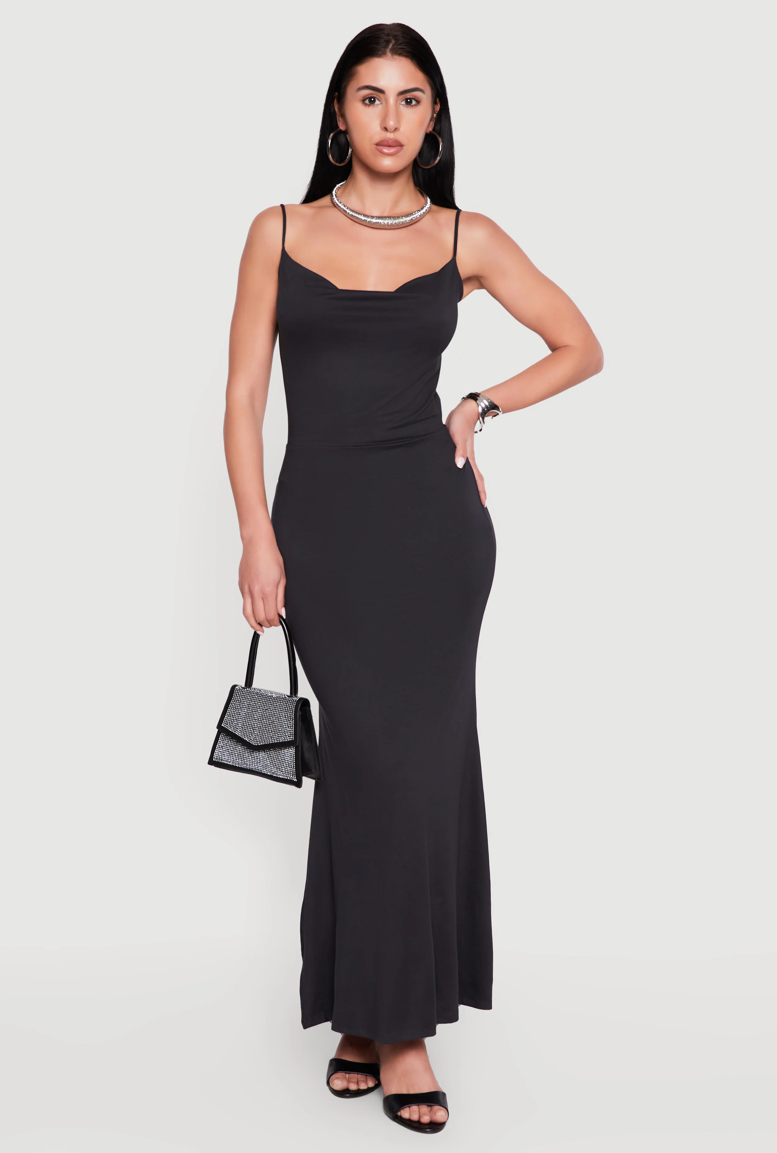 Cowl Neck Open Back Mermaid Dress
