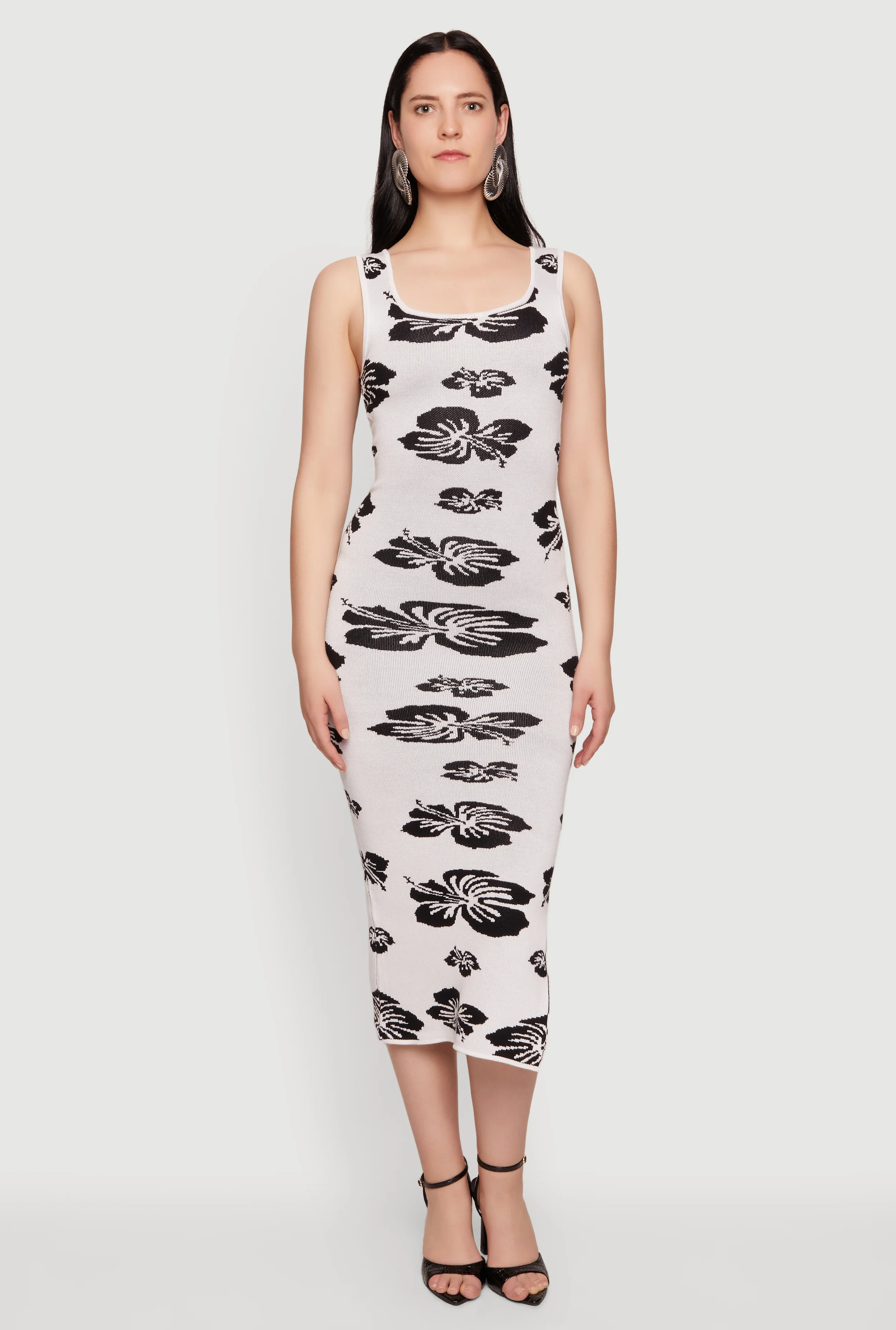 Hibiscus Flower Print Sleeveless Knit Dress