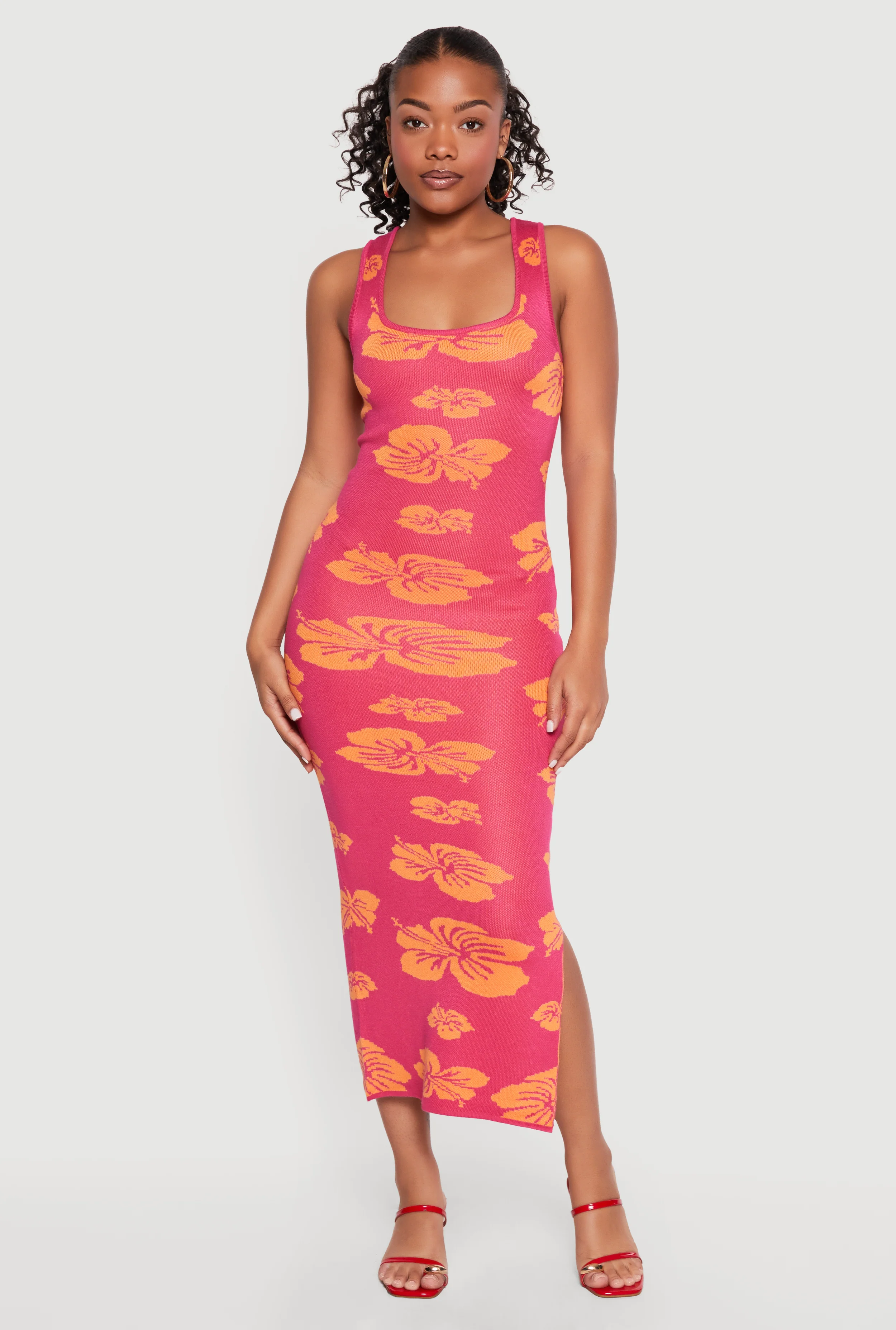 Hibiscus Flower Print Sleeveless Knit Dress