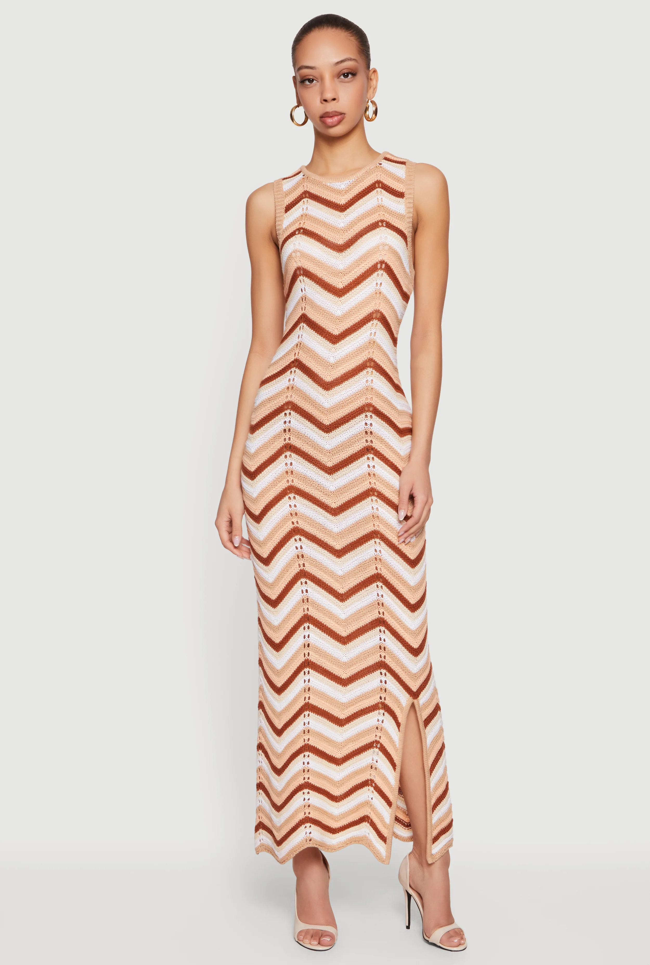 Chevron Crochet Side Slit Maxi Dress