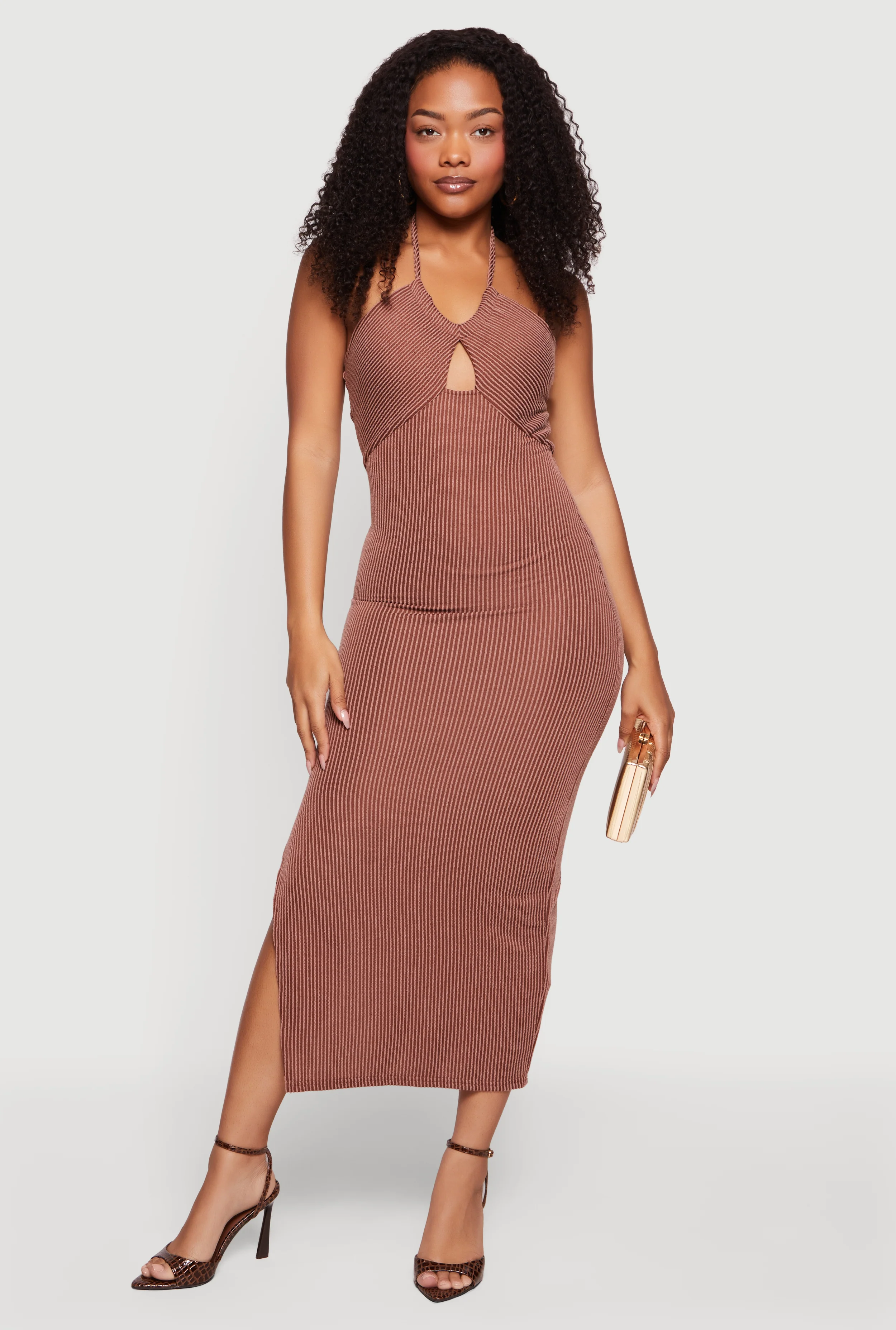 Sleeveless Halter Neck Maxi Dress with Cutout Detail