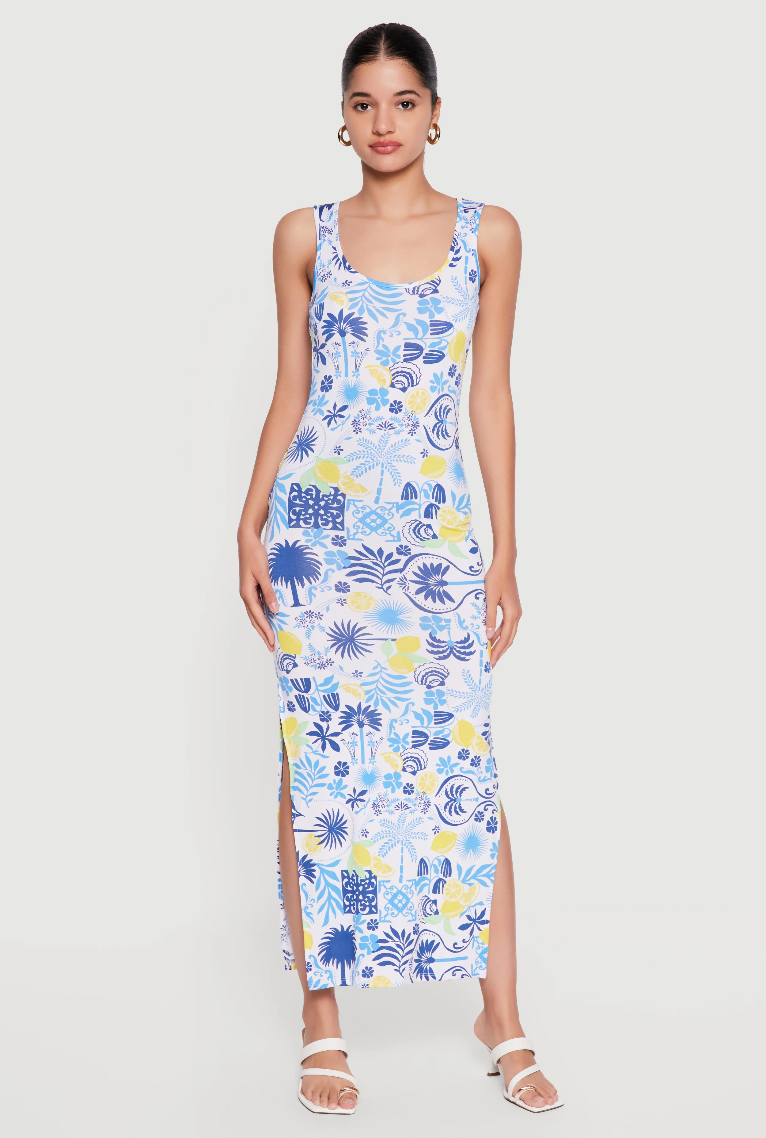 Patterned Side Slit Maxi Tank Dress