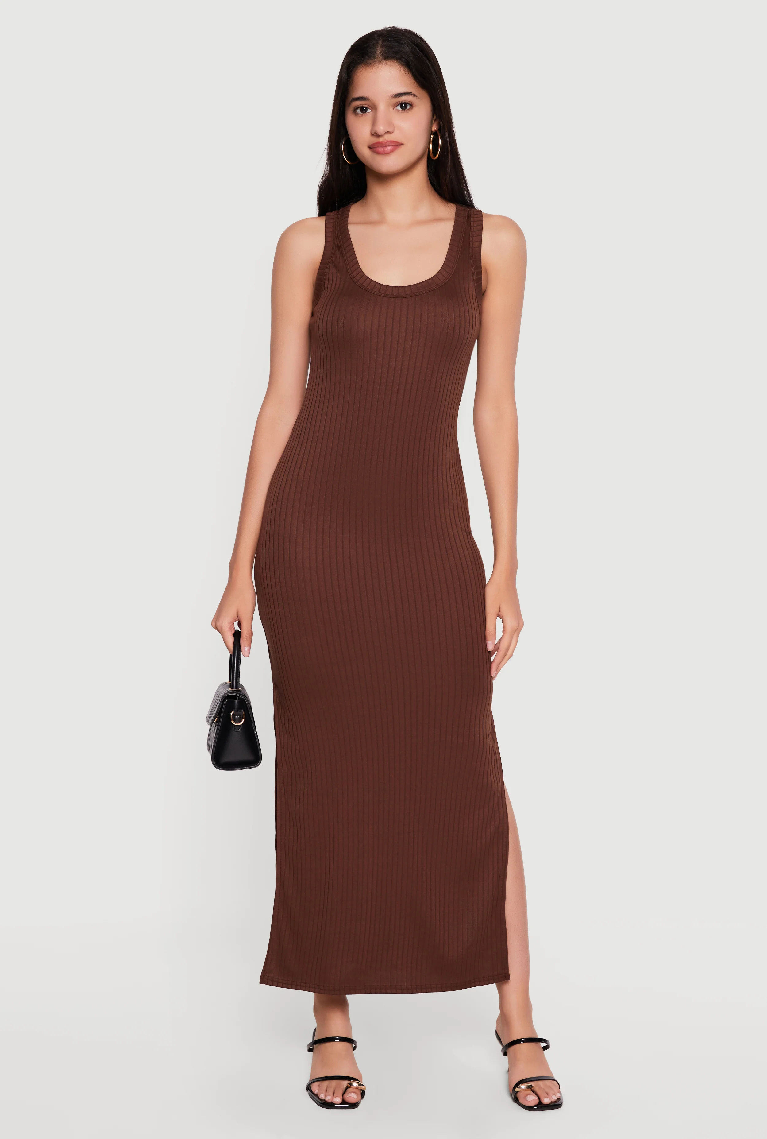 Sleeveless Ribbed Knit Maxi Dress with Side Slits