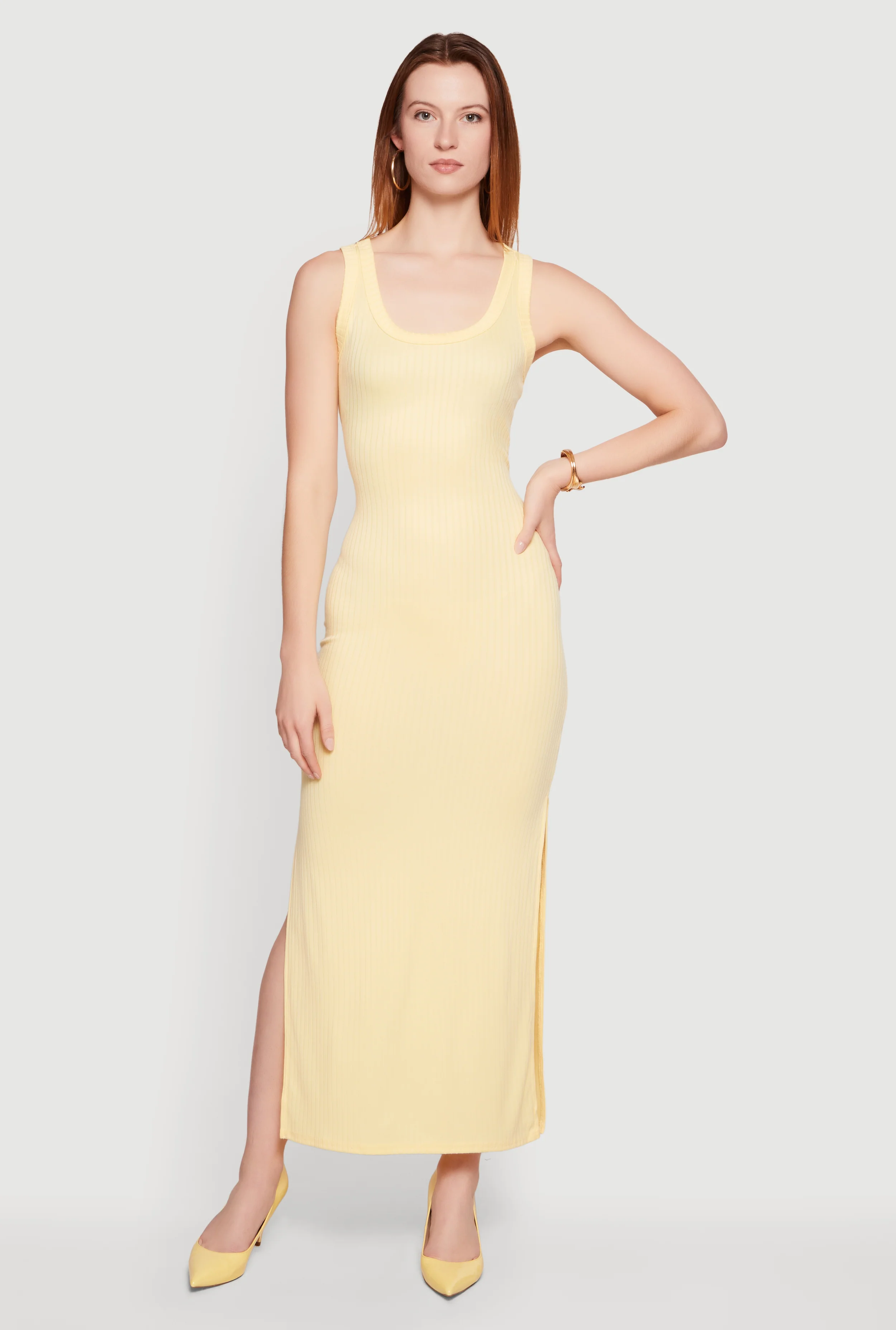 Sleeveless Ribbed Knit Maxi Dress with Side Slits
