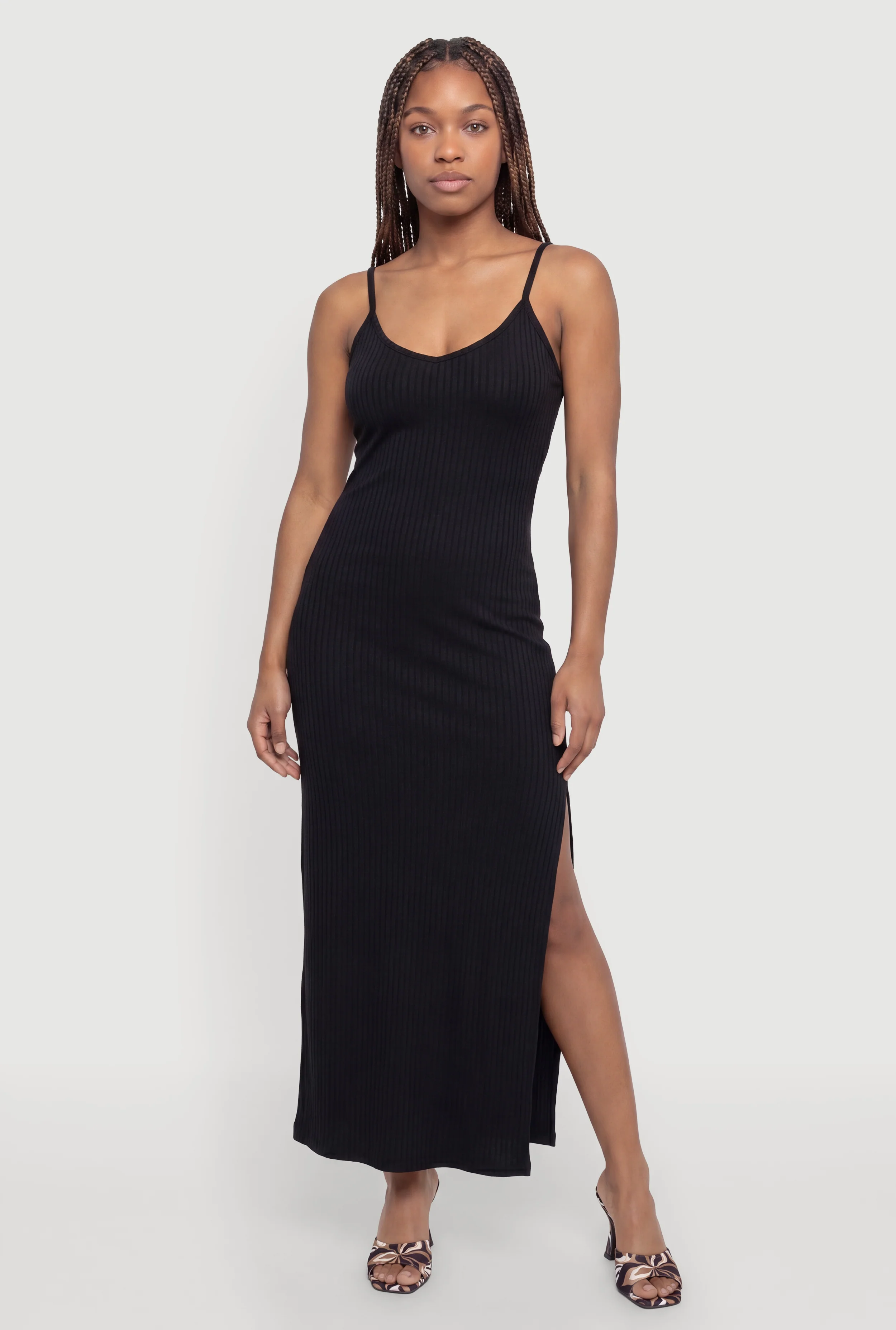 Ribbed Knit Maxi Cami Dress with Side Slit