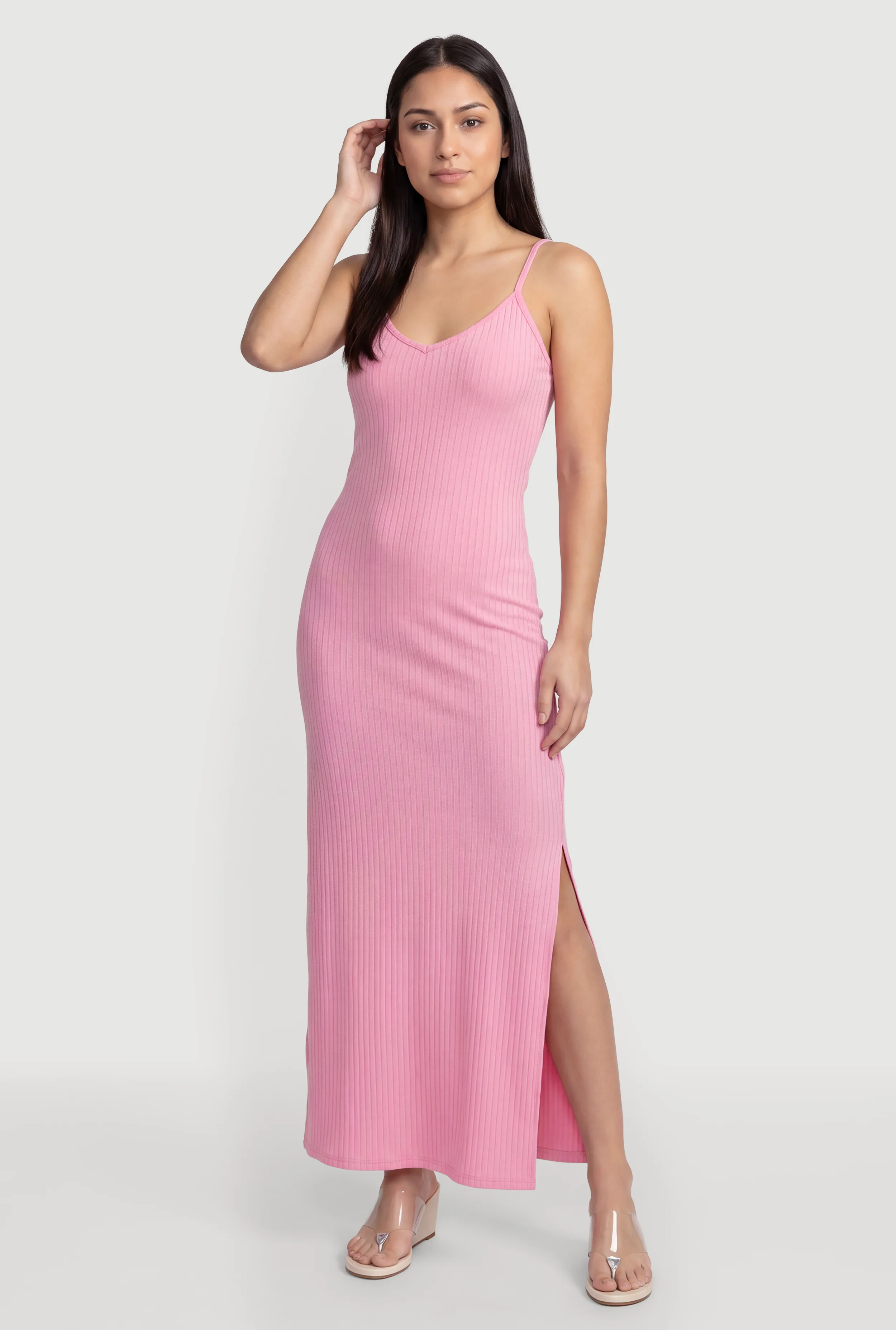 Ribbed Knit Maxi Cami Dress with Side Slit
