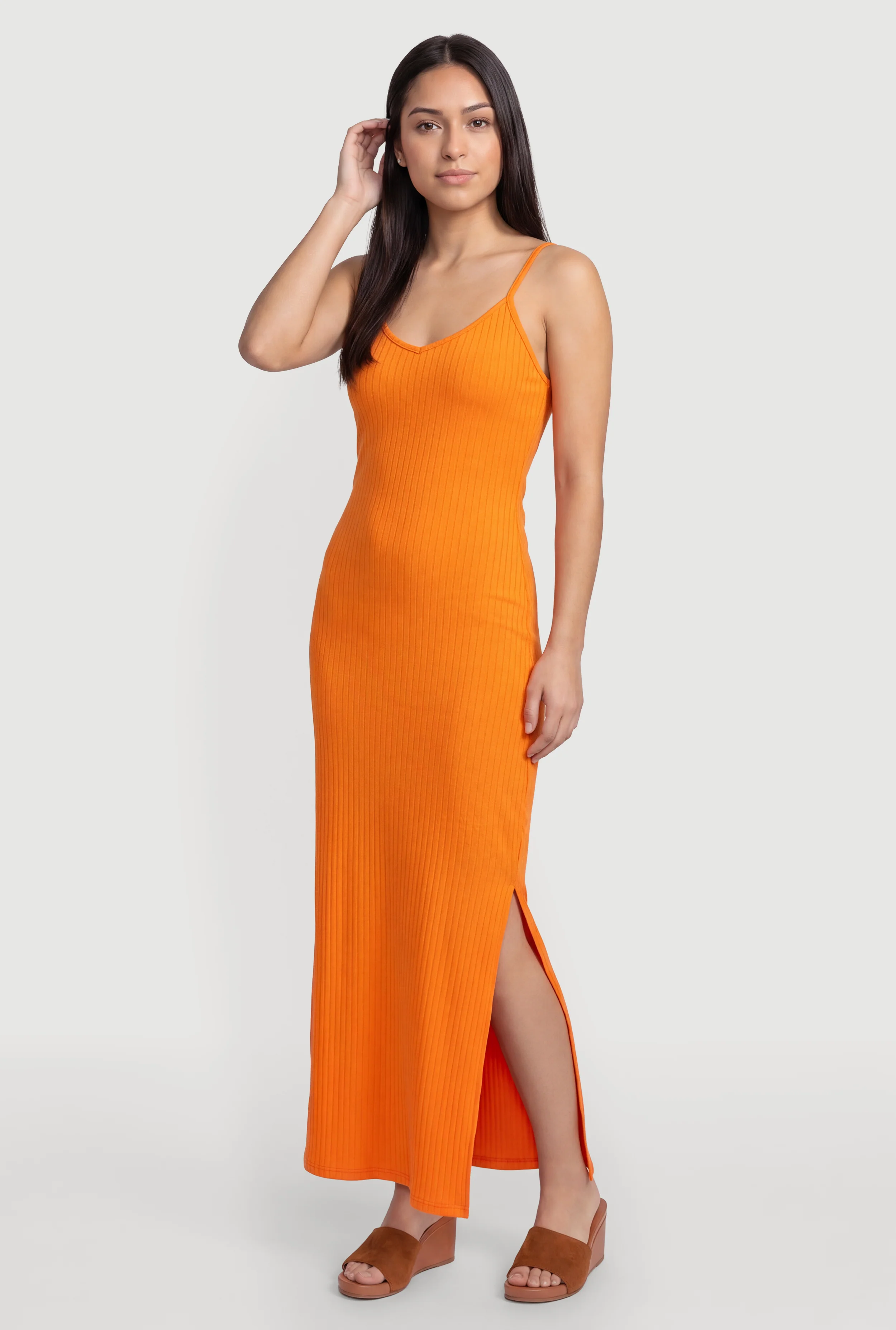 Ribbed Knit Maxi Cami Dress with Side Slit
