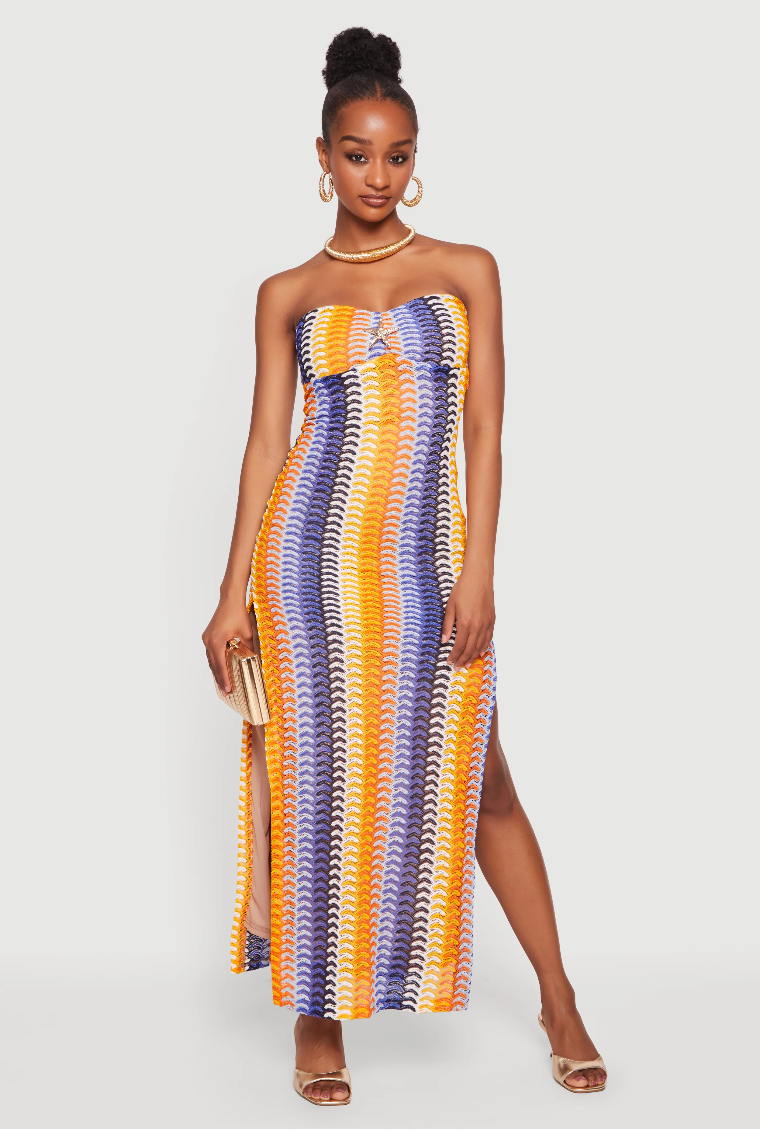 Starfish Detail Patterned Maxi Tube Dress