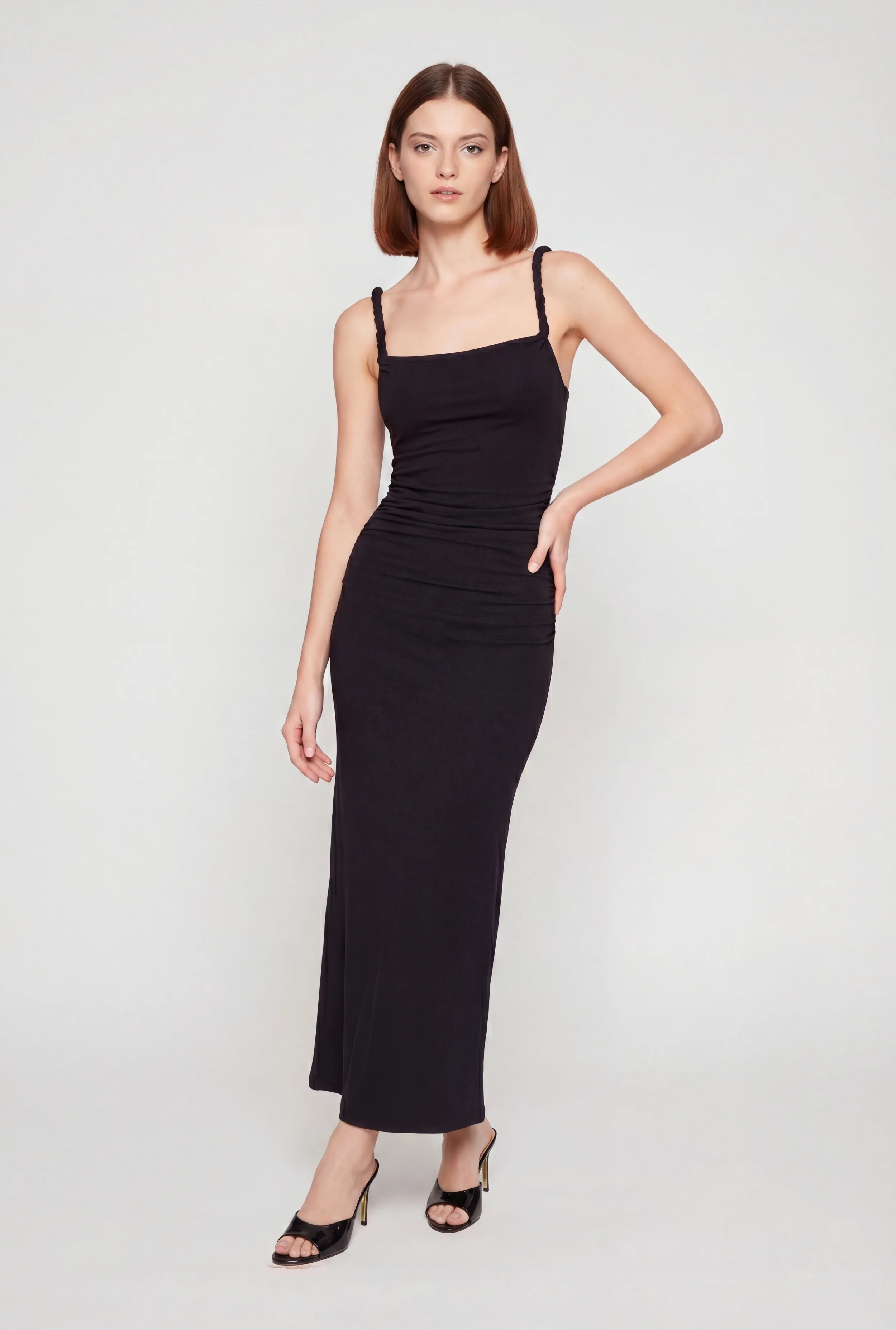 Twisted Strap Sleeveless Ruched Maxi Dress