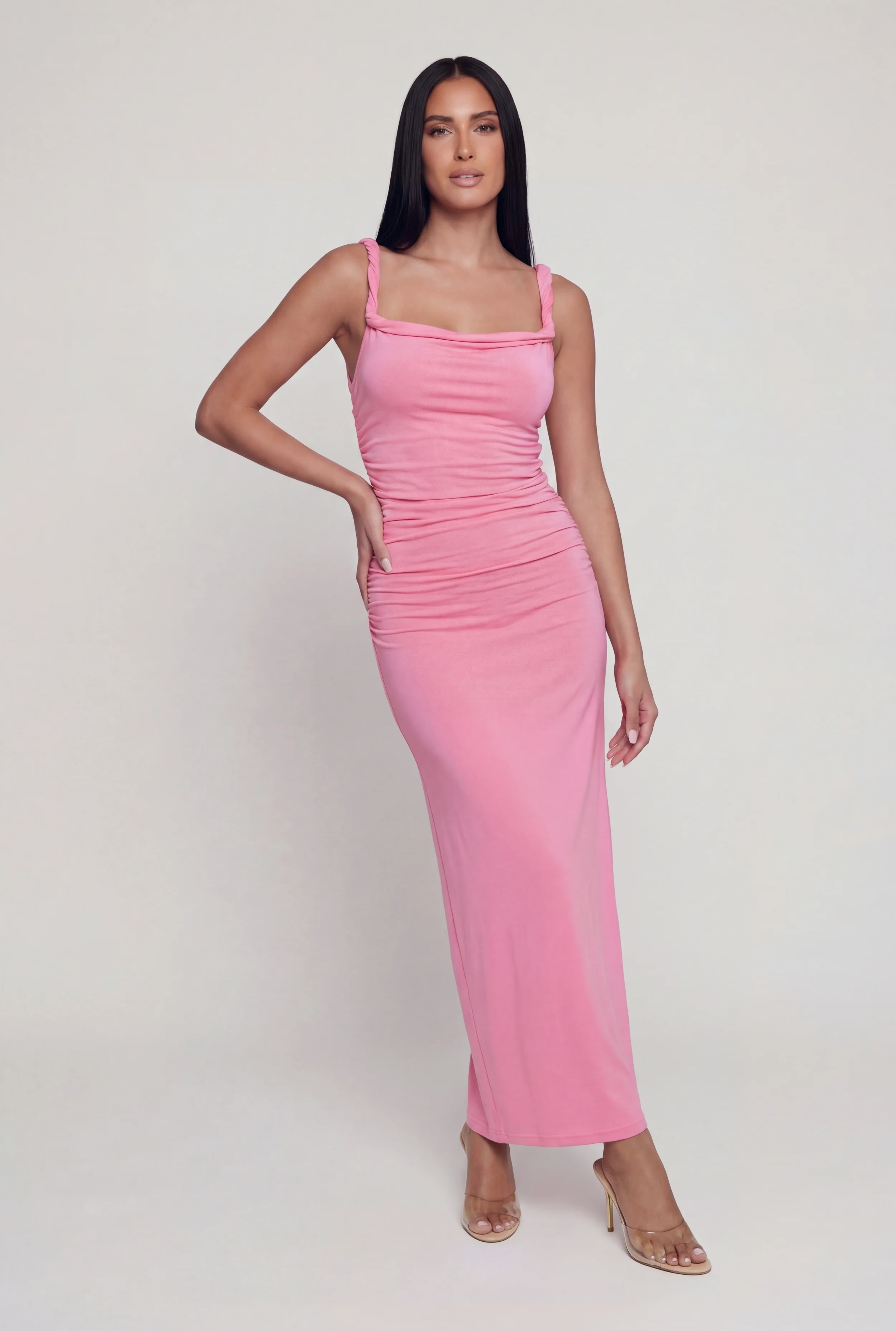 Twisted Strap Sleeveless Ruched Maxi Dress